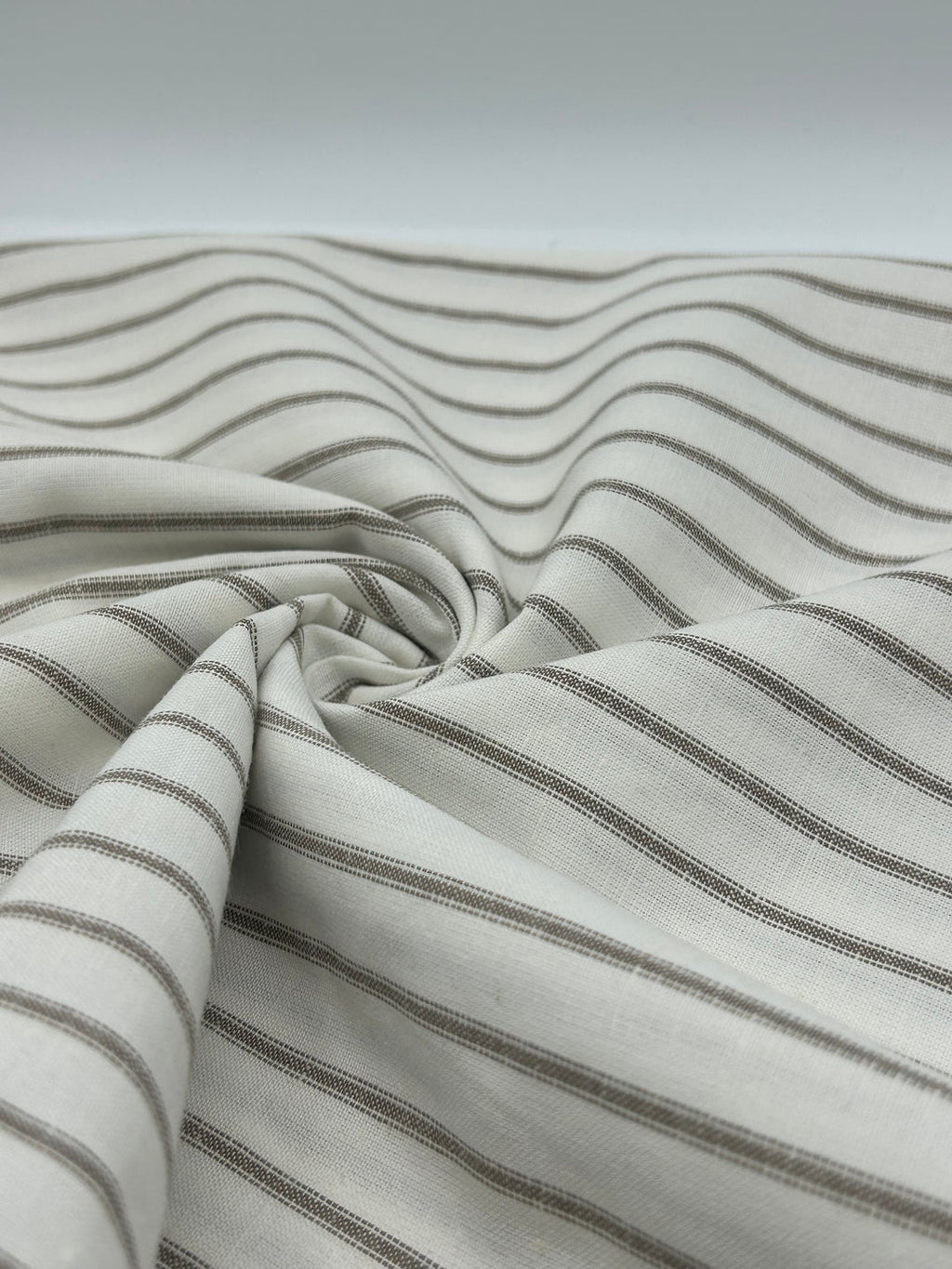 Cotton Linen Fabric in Ecru Stripe - 57" wide, sold by the yard