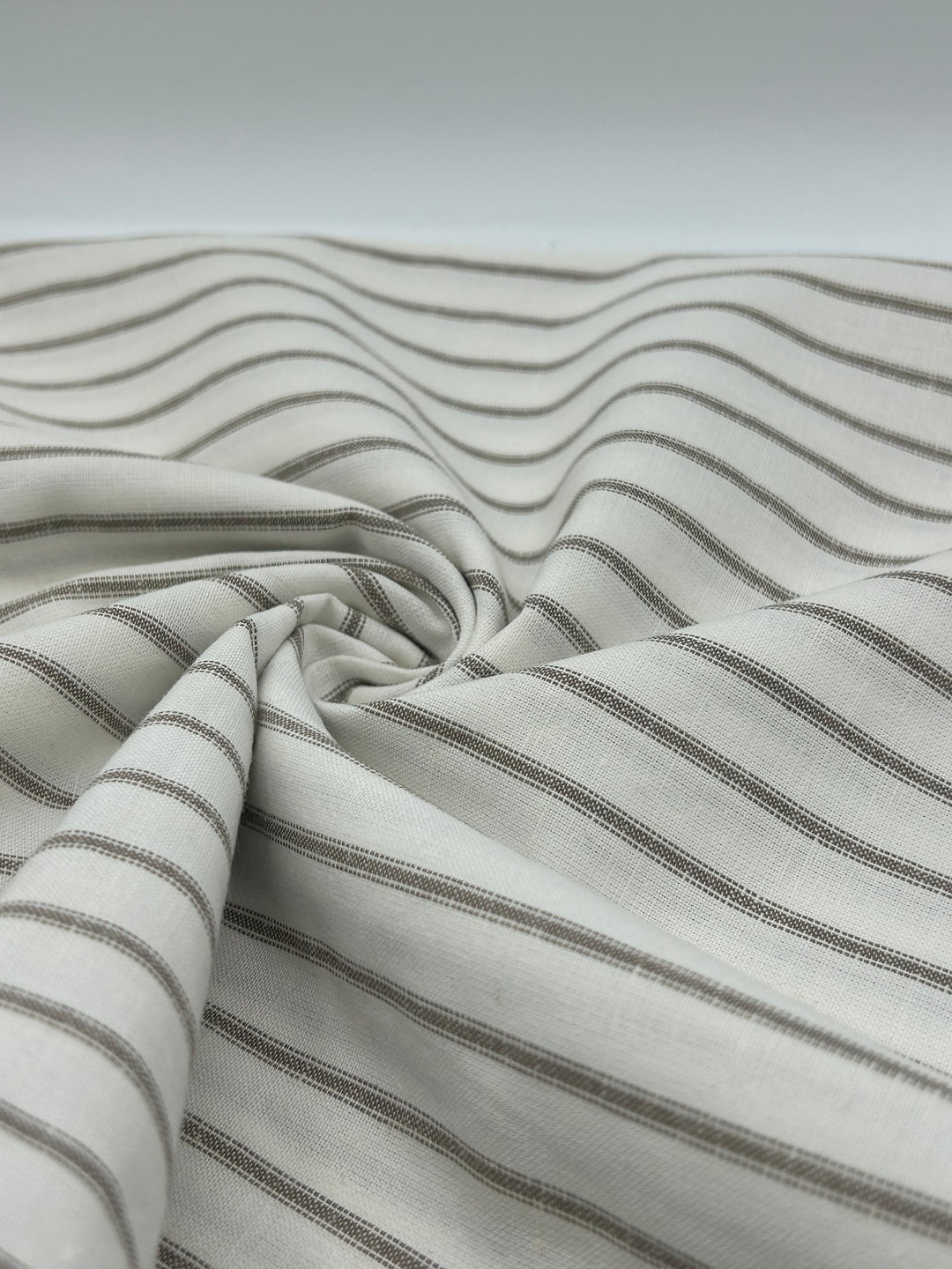 Cotton Linen Fabric in Ecru Stripe - 57" wide, sold by the yard