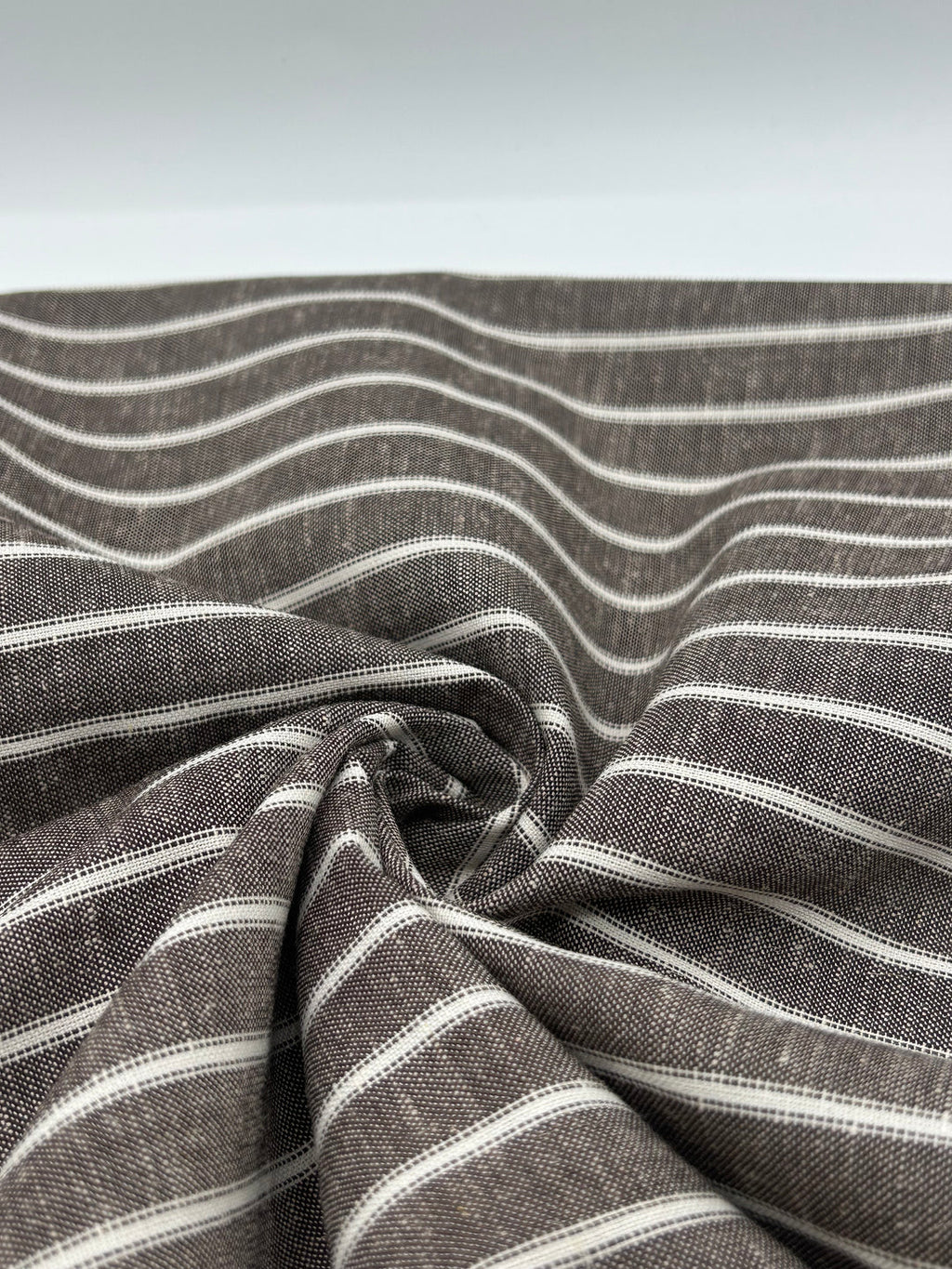 Cotton Linen Fabric in Brown Stripe - 57" wide, sold by the yard