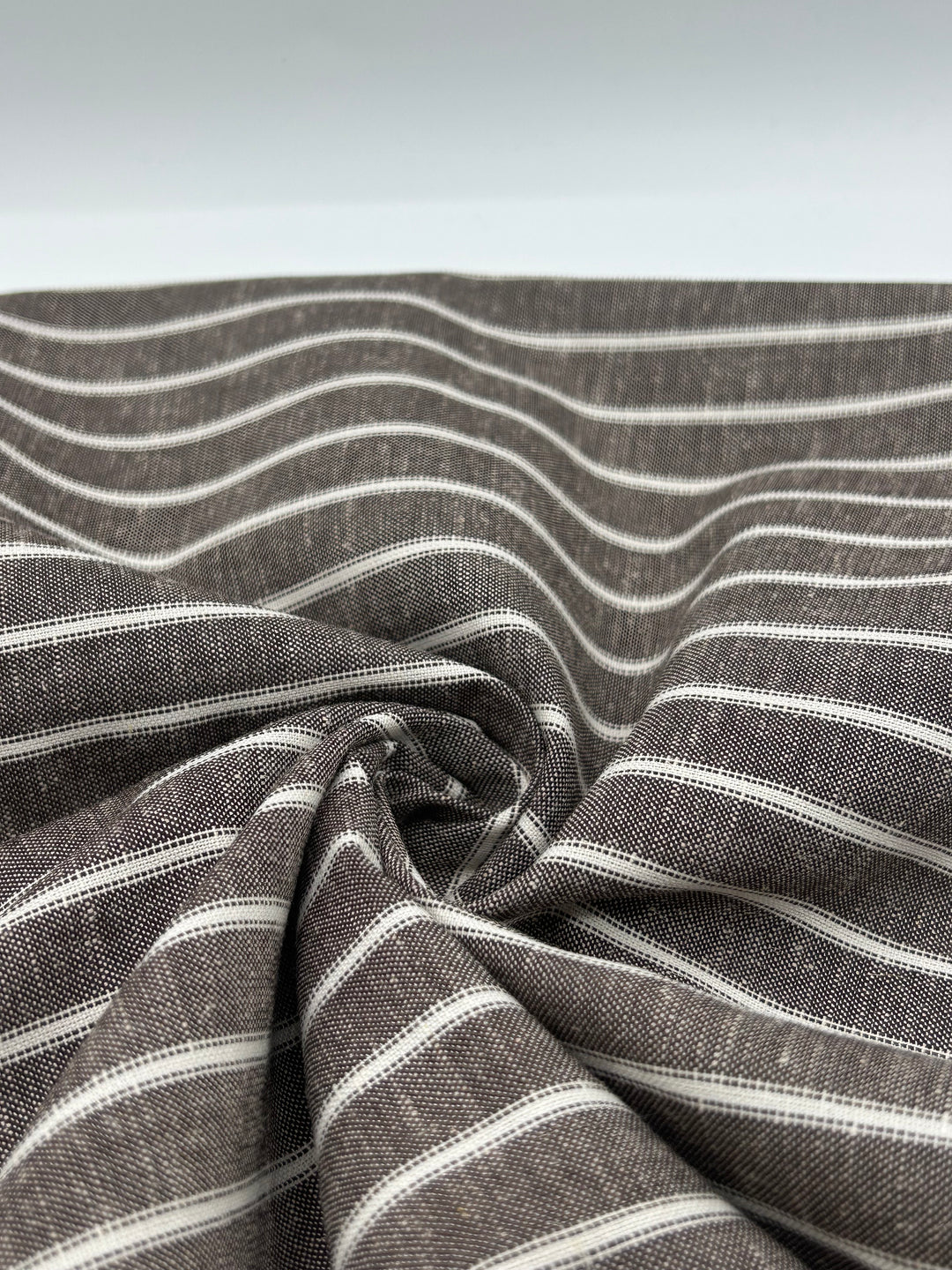 Cotton Linen Fabric in Brown Stripe - 57" wide, sold by the yard