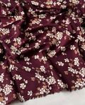 100% Cotton Content – Burgundy Background with Beige & White Floral Pattern Viscose Fabric – Double Width 59 Inches