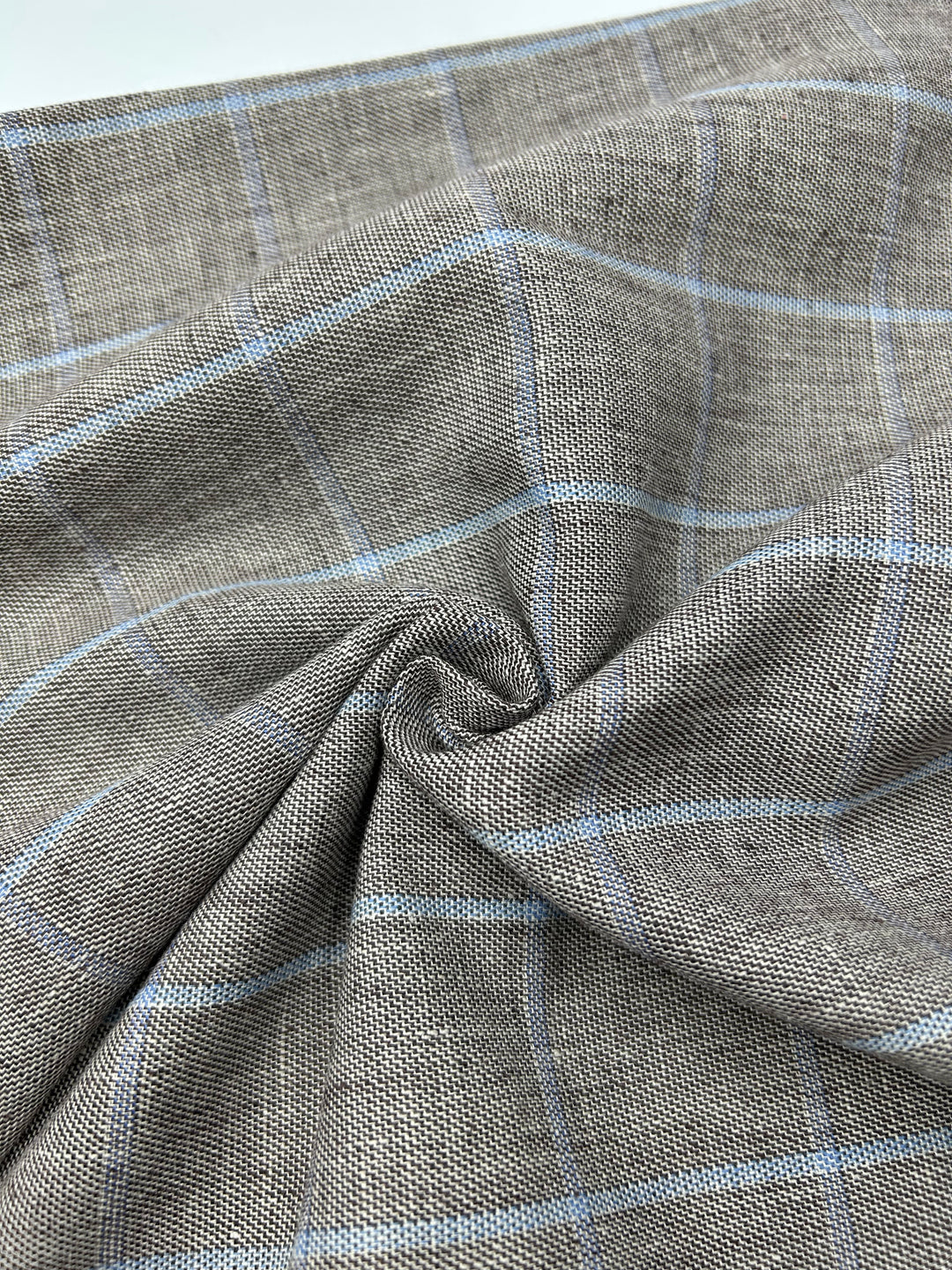 Cotton Linen Fabric in Grey Windowpane - 57" wide, sold by the yard