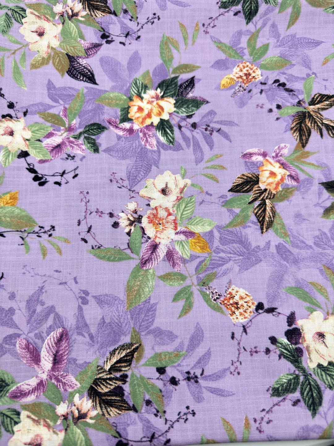 Printed Cotton Linen Fabric in Lilac Butterfly Garden - 57" wide, sold by the yard