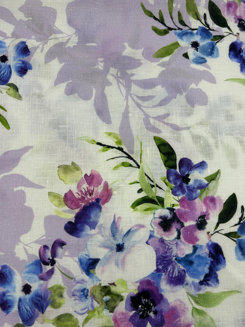 Printed 100% Linen Fabric in Violet Anemone - 57" wide, sold by the yard