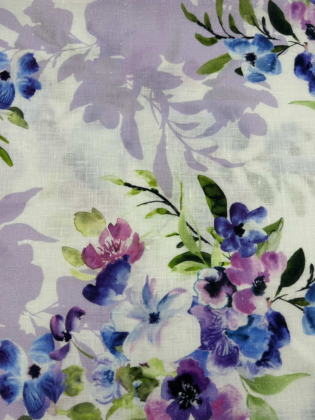 Printed 100% Linen Fabric in Violet Anemone - 57" wide, sold by the yard