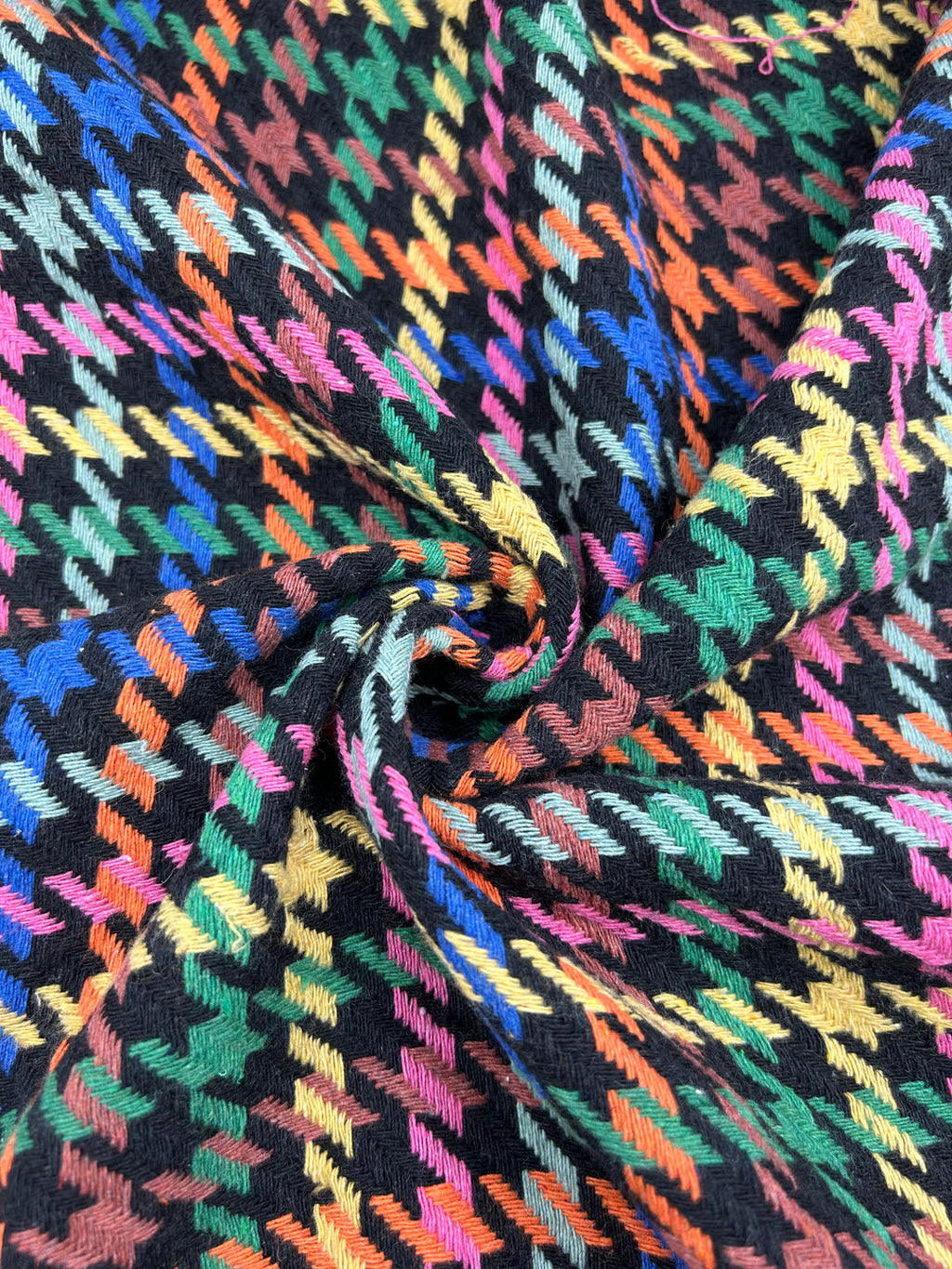 Houndstooth Wool-Blend Coating in Black Rainbow - 59" wide, sold by the yard