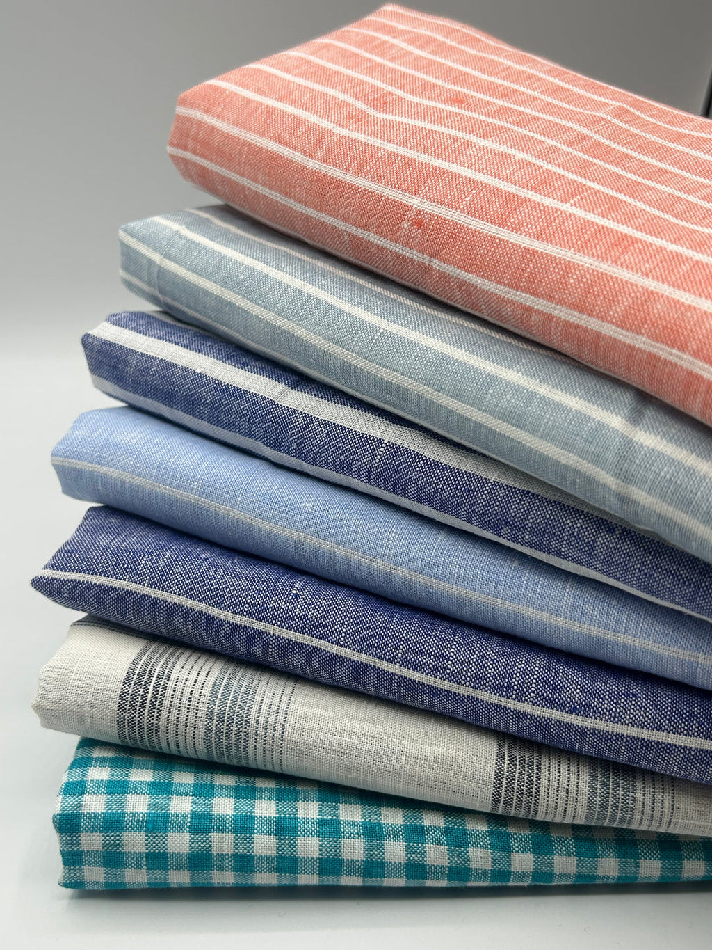 100% Linen Fabric in Sky Blue Stripe - 57" wide, sold by the yard