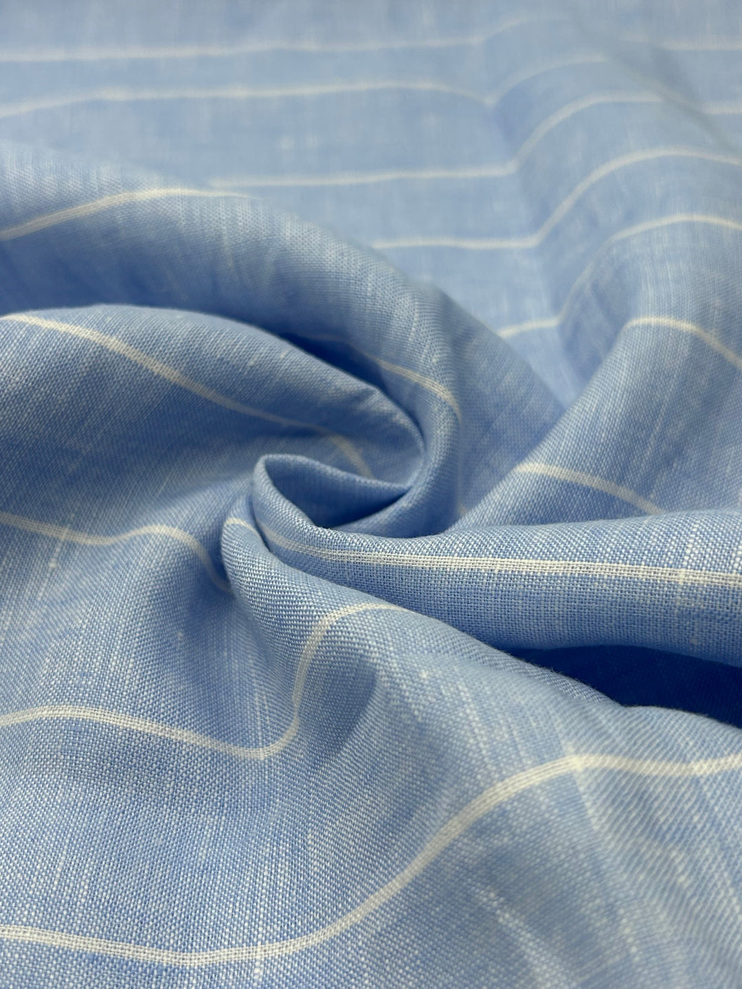 100% Linen Fabric in Sky Blue Stripe - 57" wide, sold by the yard