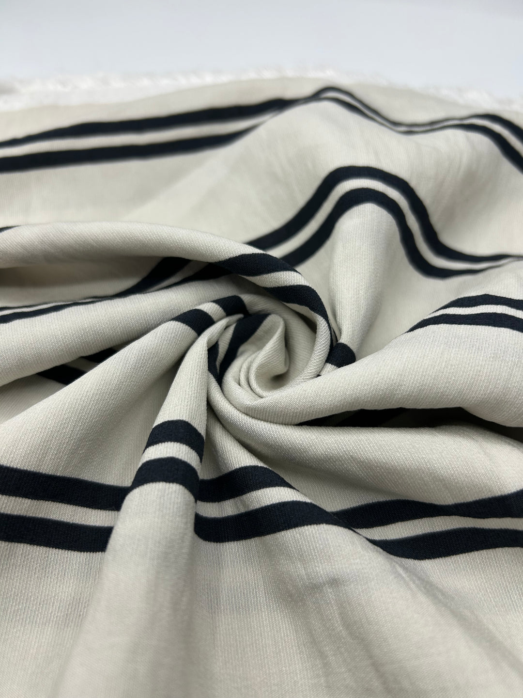Viscose Linen Fabric in Navy Double Stripe - 57" wide, sold by the yard