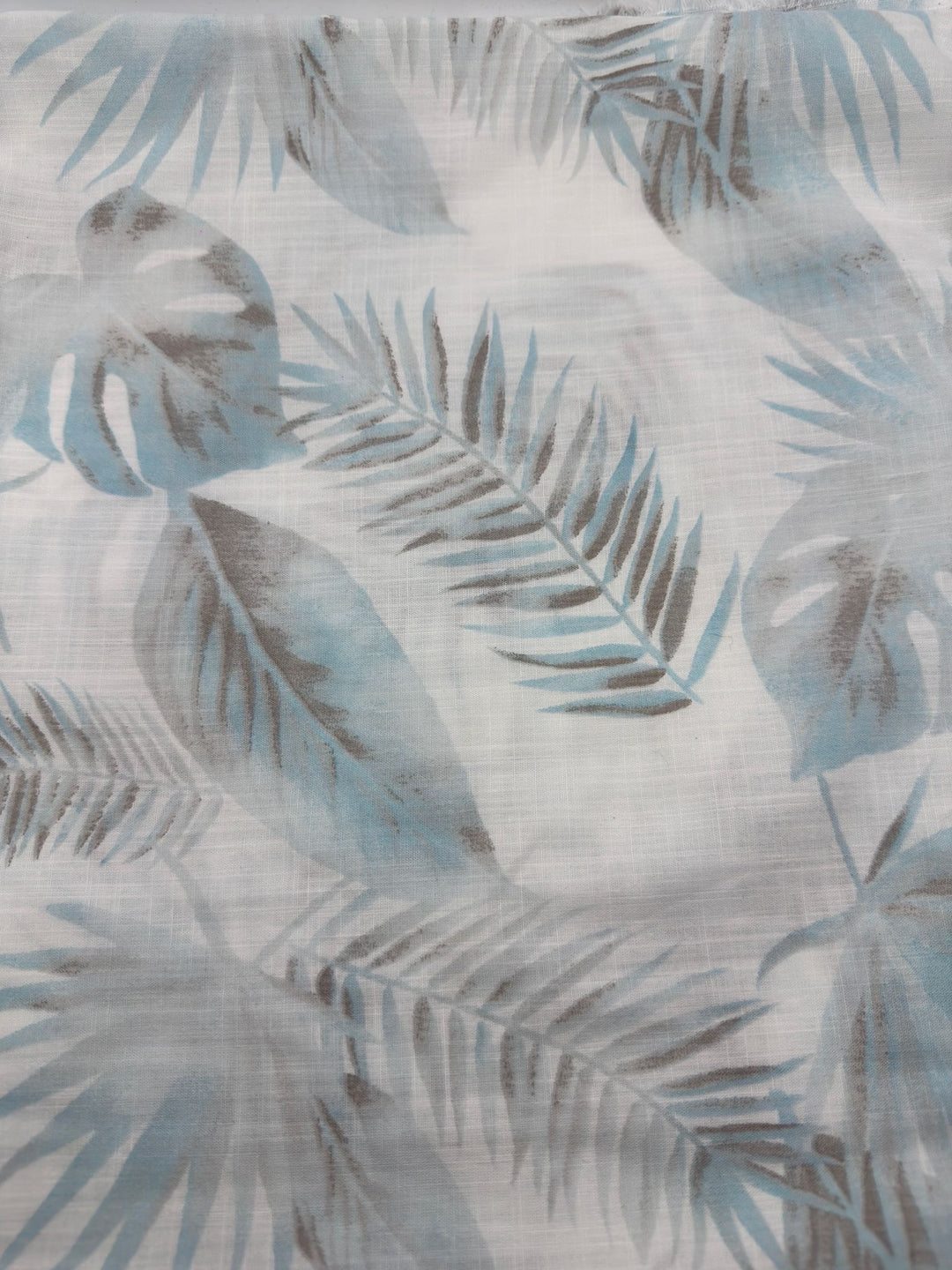 Printed Cotton Linen Fabric in Misty Blue Botanical - 57" wide, sold by the yard