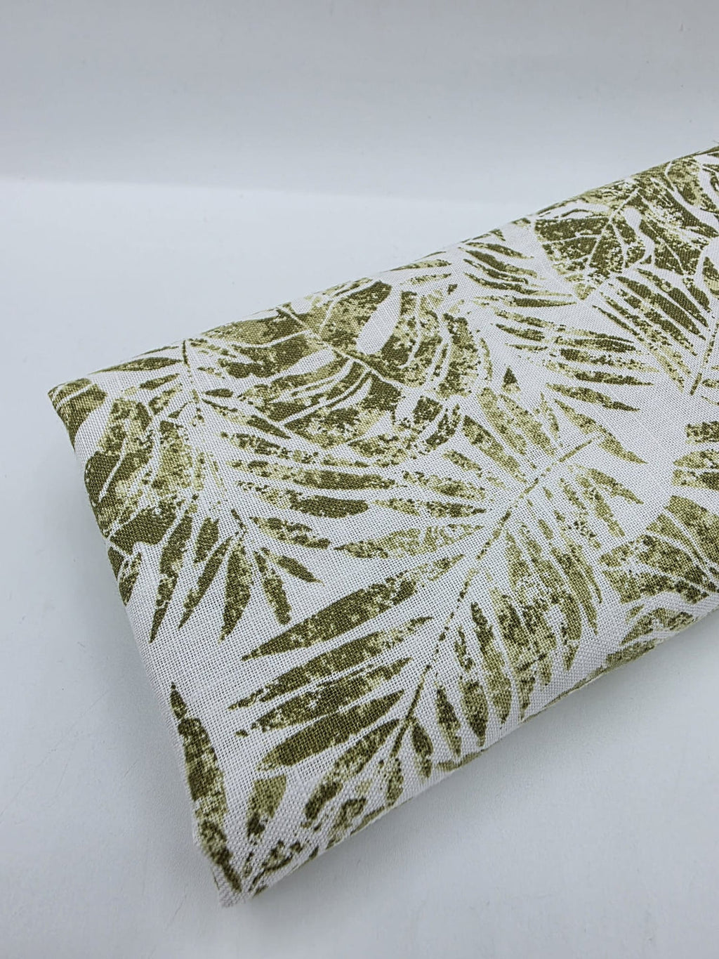 Printed Cotton Linen Fabric in Olive Fern - 57" wide, sold by the yard