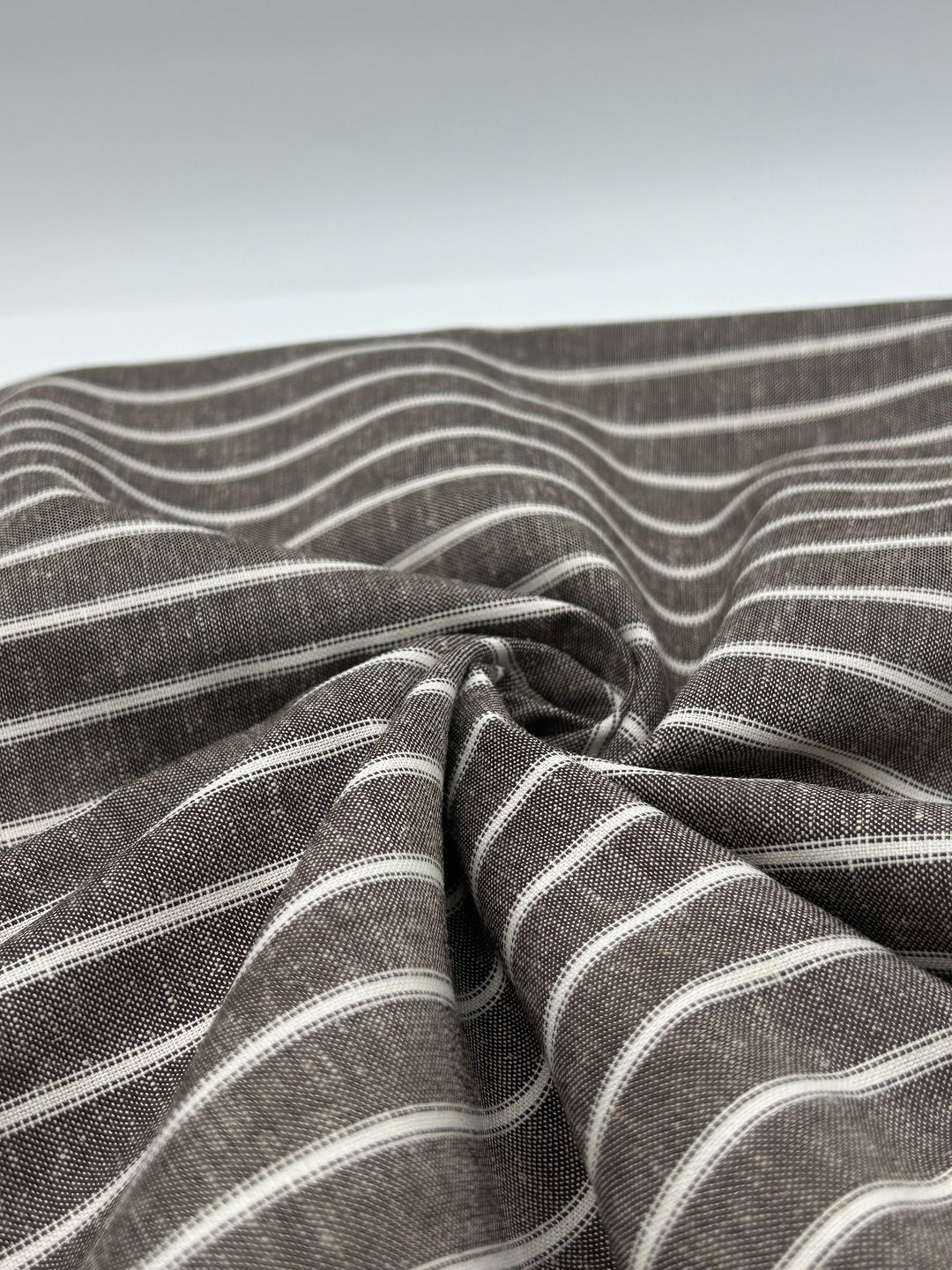 Cotton Linen Fabric in Brown Stripe - 57" wide, sold by the yard
