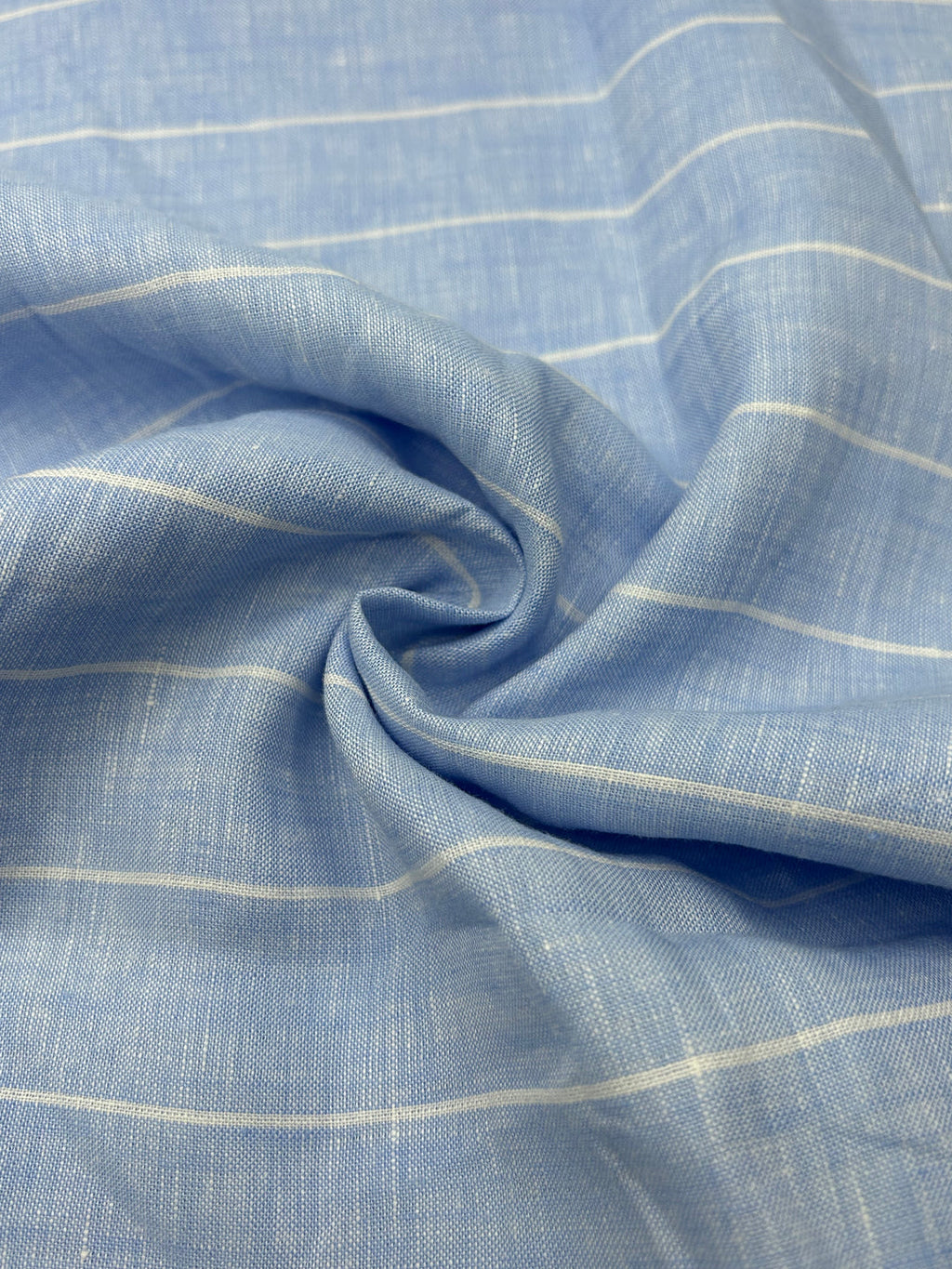 100% Linen Fabric in Sky Blue Stripe - 57" wide, sold by the yard