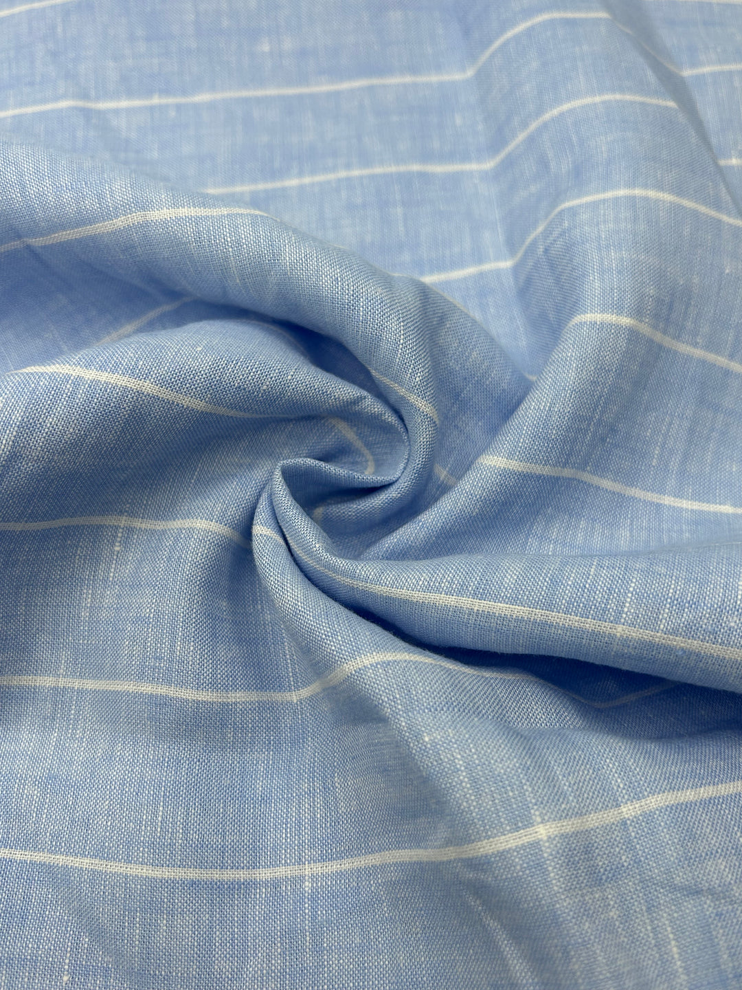 100% Linen Fabric in Sky Blue Stripe - 57" wide, sold by the yard