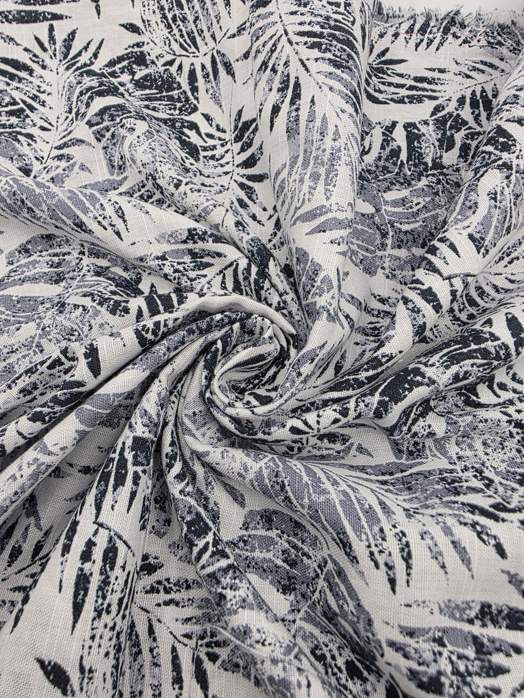 Printed Cotton Linen Fabric in Indigo Fern - 57" wide, sold by the yard