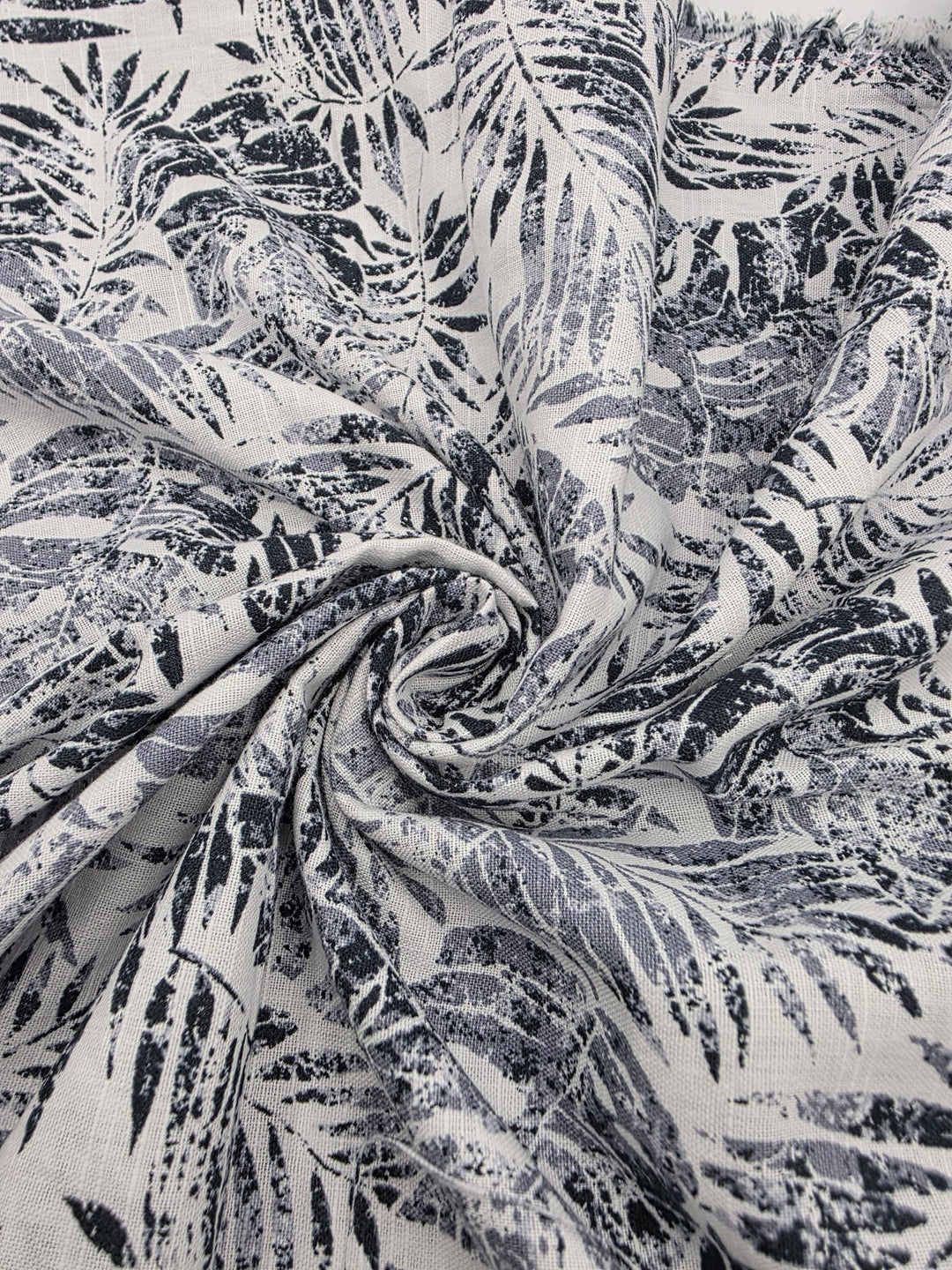 Printed Cotton Linen Fabric in Indigo Fern - 57" wide, sold by the yard