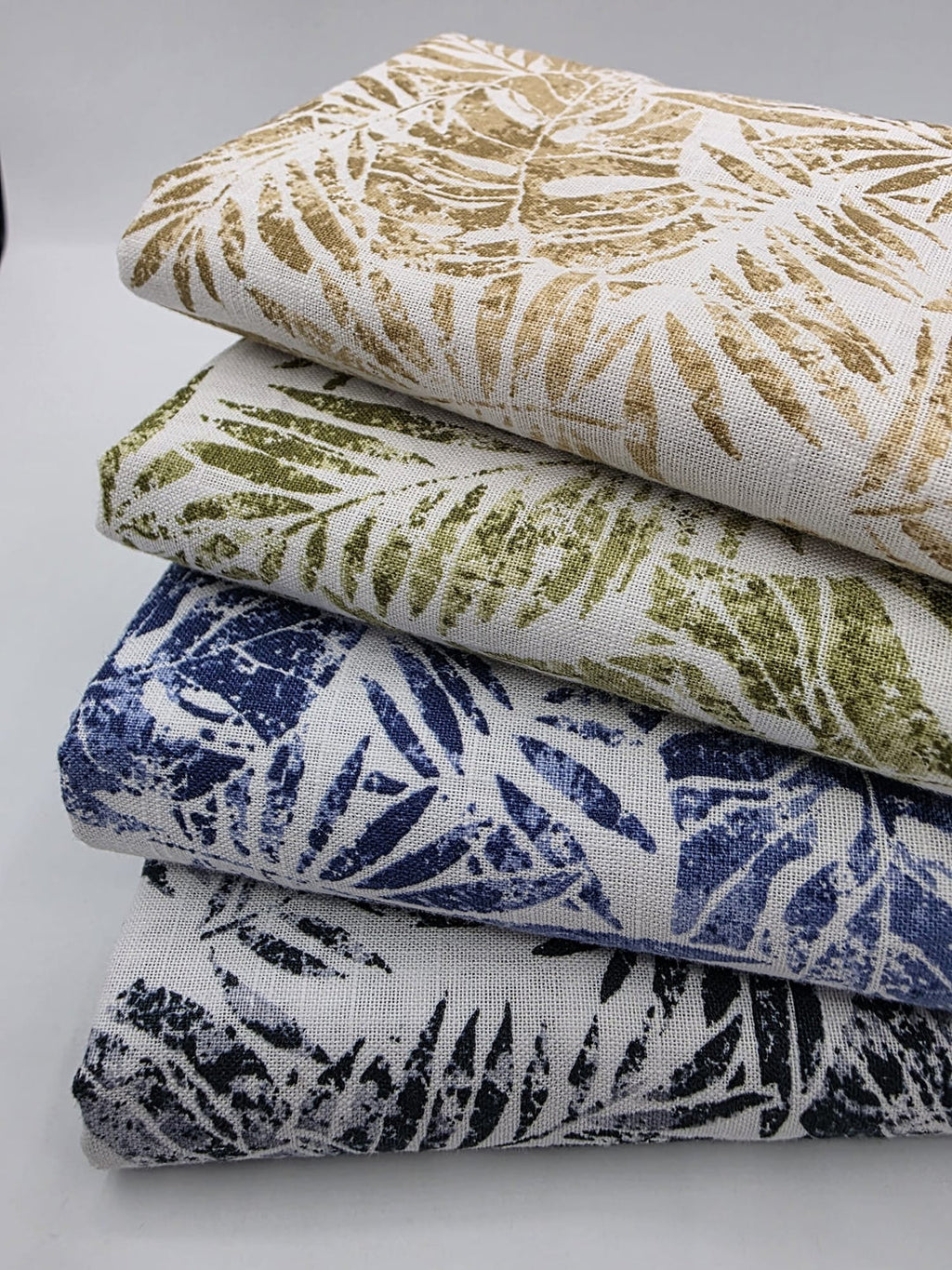 Printed Cotton Linen Fabric in Indigo Fern - 57" wide, sold by the yard