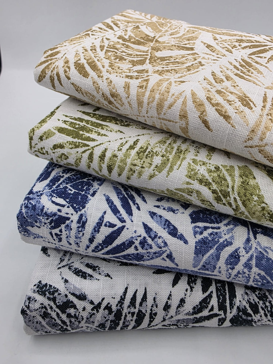 Printed Cotton Linen Fabric in Indigo Fern - 57" wide, sold by the yard