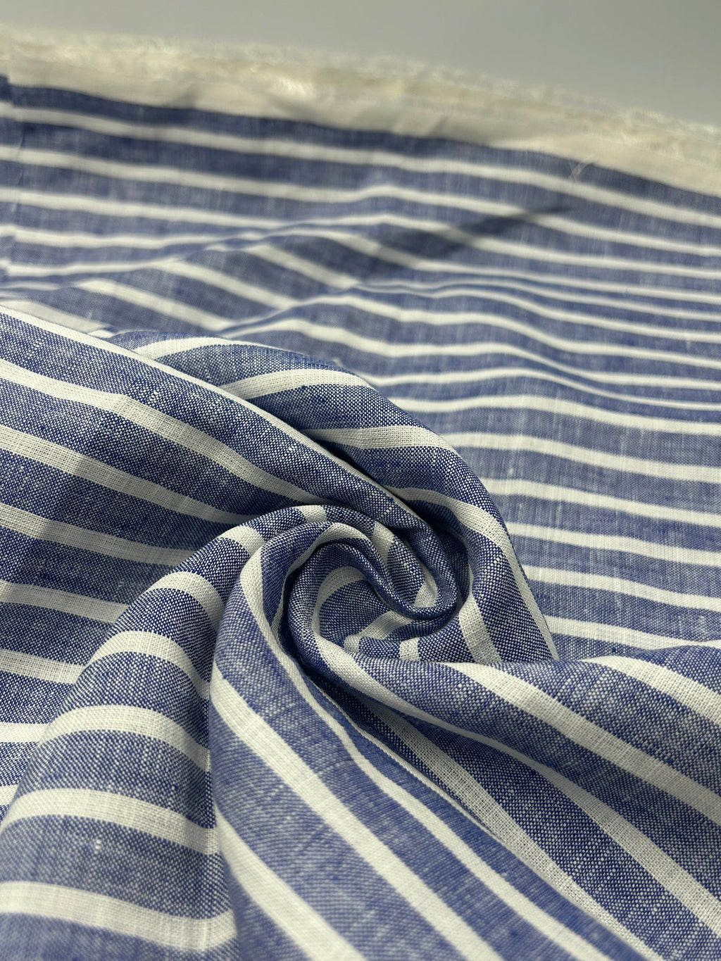 100% Linen Fabric in Navy Stripe - 57" wide, sold by the yard
