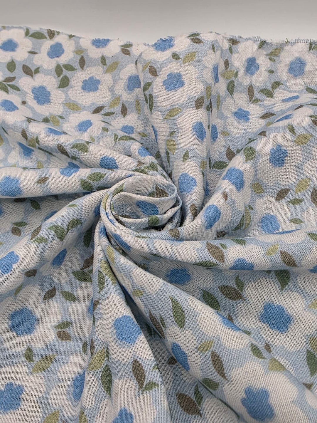 Printed Cotton Linen Fabric in Blue Daisy - 57" wide, sold by the yard