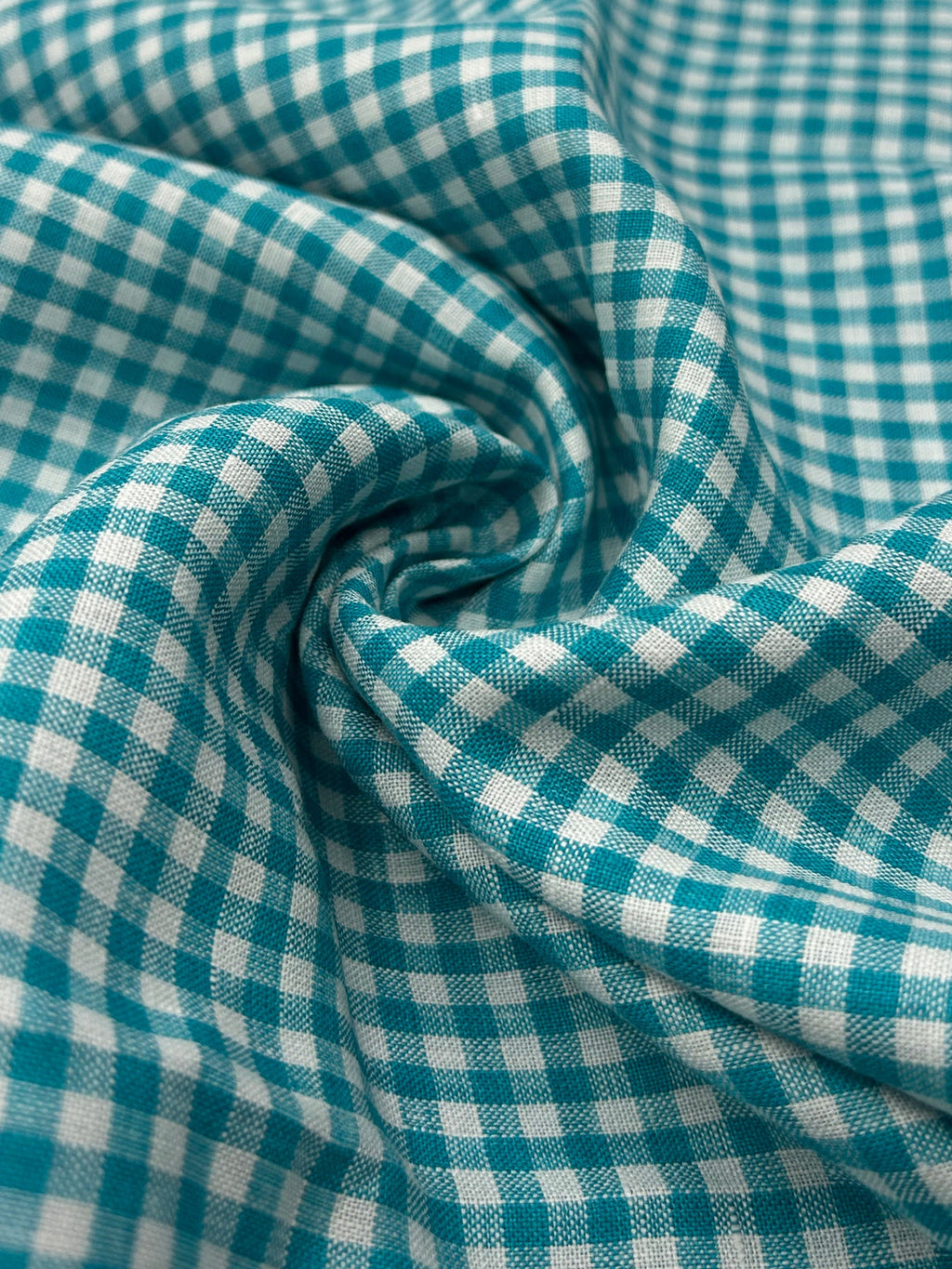 100% Linen Fabric in Teal Gingham - 57" wide, sold by the yard