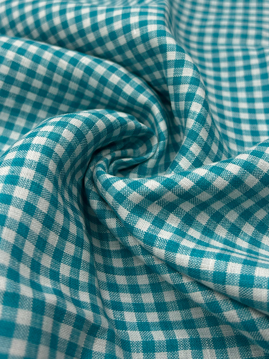 100% Linen Fabric in Teal Gingham - 57" wide, sold by the yard