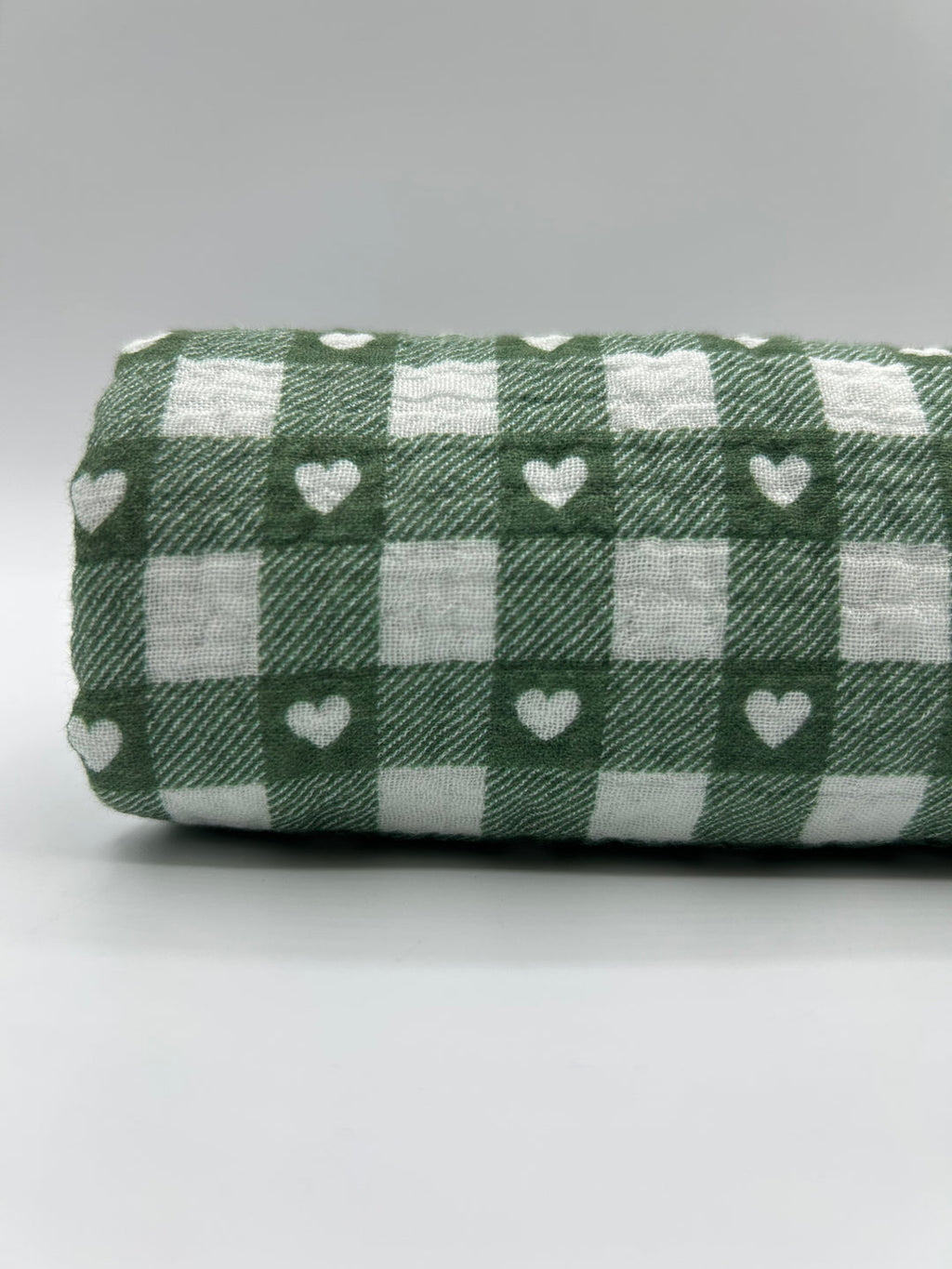 Printed Double Gauze Muslin in Sage Heart Gingham - 57" wide, sold by the yard