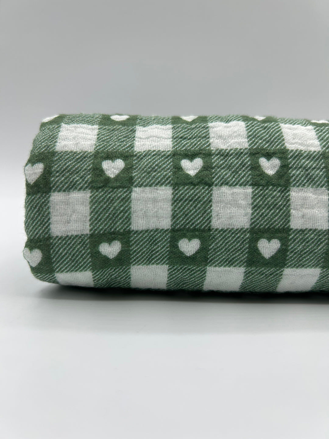 Printed Double Gauze Muslin in Sage Heart Gingham - 57" wide, sold by the yard