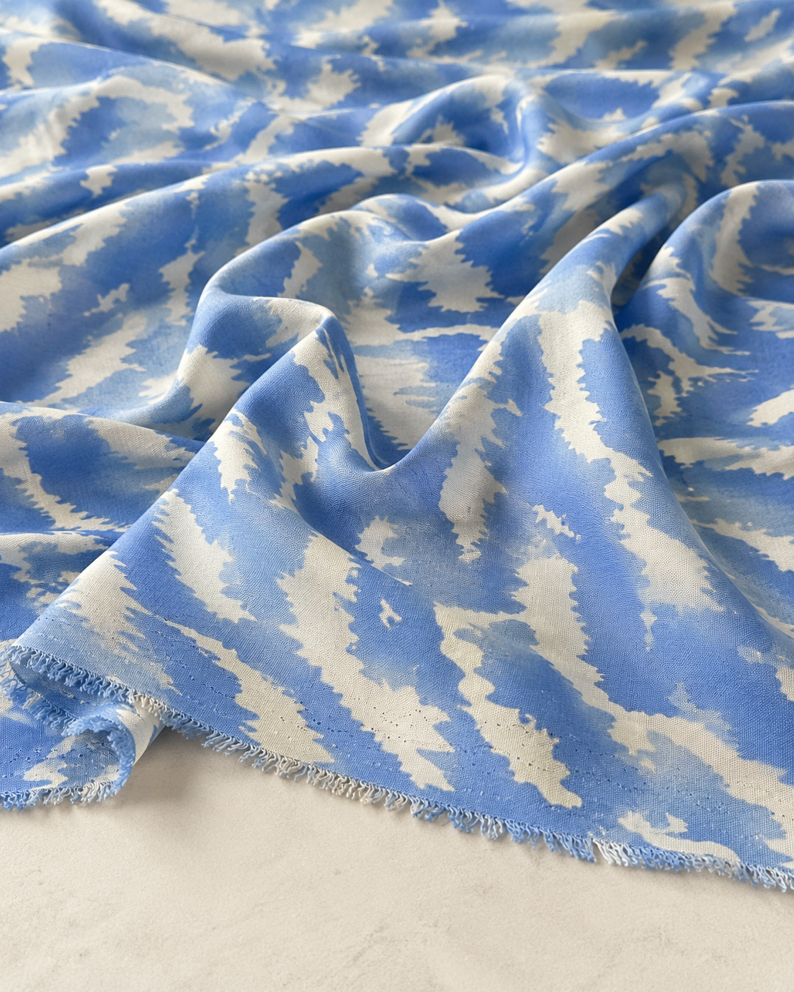 Blue-Cream Cloud-Effect Viscose Fabric - 100% Cotton Content - Viscose Fabric - 59 Inches