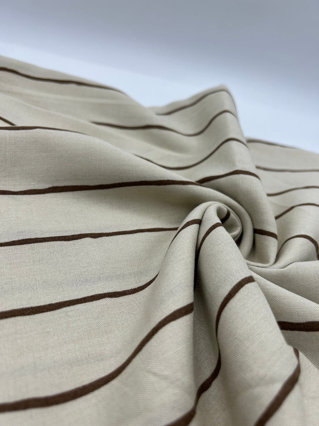 Viscose Linen Fabric in Taupe Stripe - 57" wide, sold by the yard