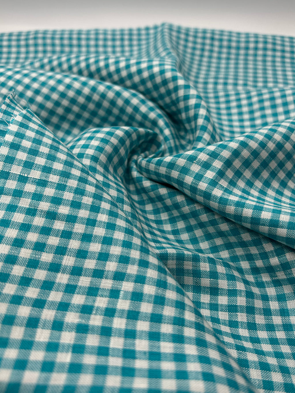 100% Linen Fabric in Teal Gingham - 57" wide, sold by the yard