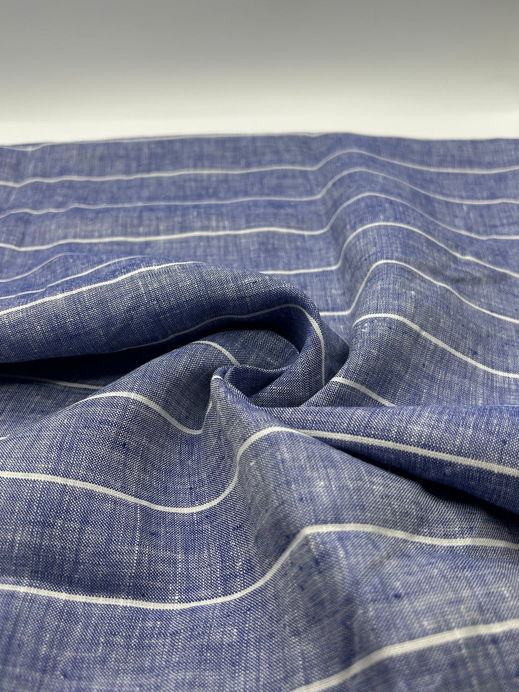 100% Linen Fabric in Indigo Stripe - 57" wide, sold by the yard