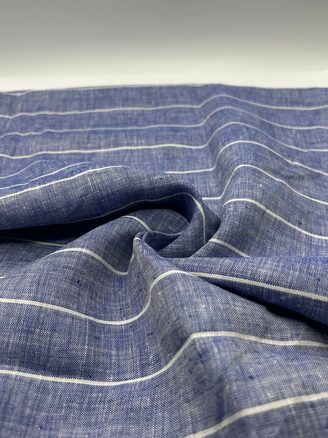 100% Linen Fabric in Indigo Stripe - 57" wide, sold by the yard
