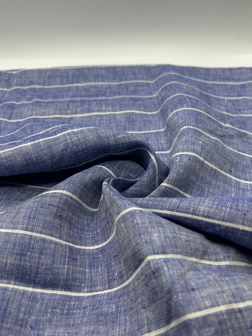 100% Linen Fabric in Indigo Stripe - 57" wide, sold by the yard