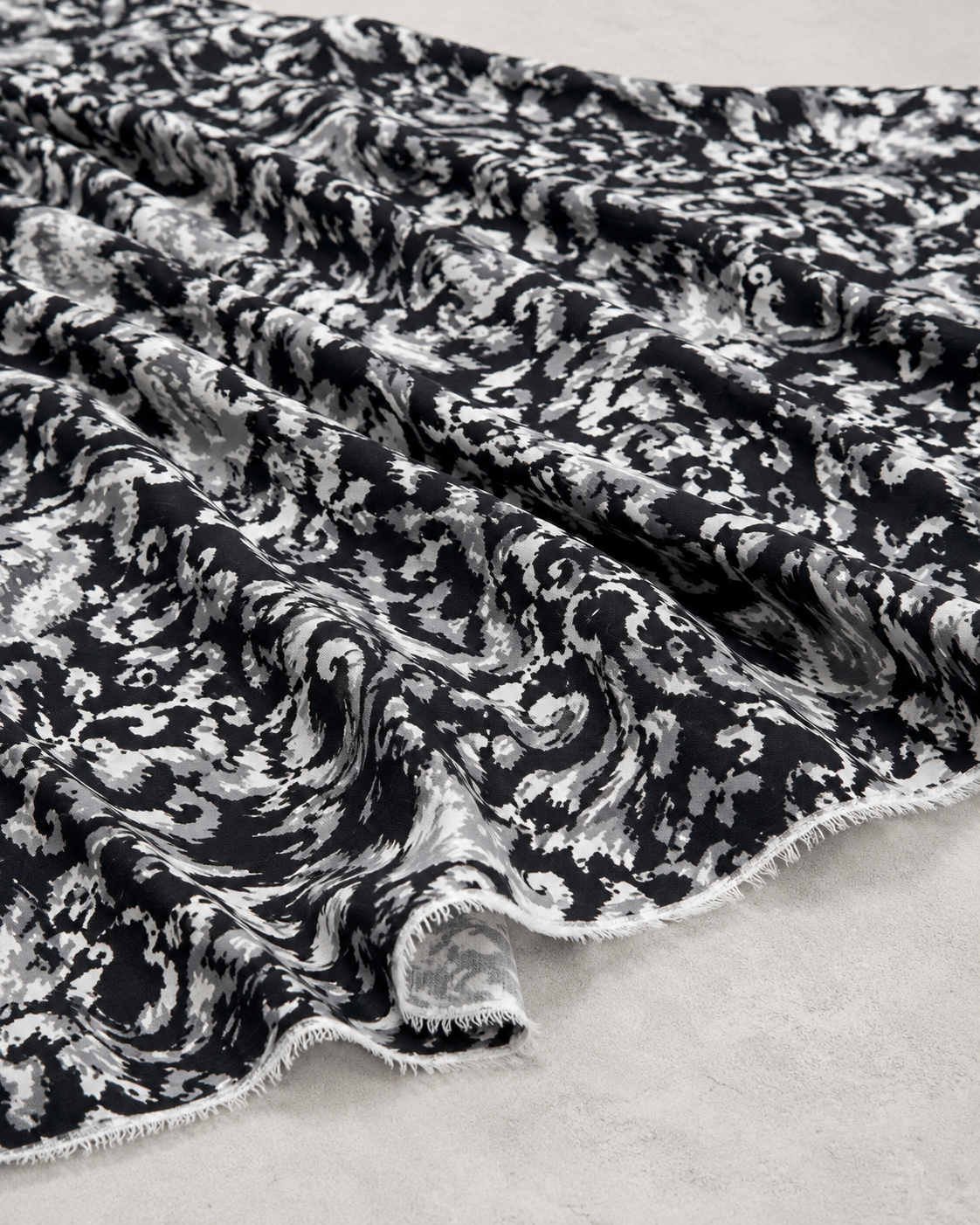 Black-Gray Abstract Patterned Viscose Fabric - 100% Cotton Content - Viscose Fabric - 59 Inches