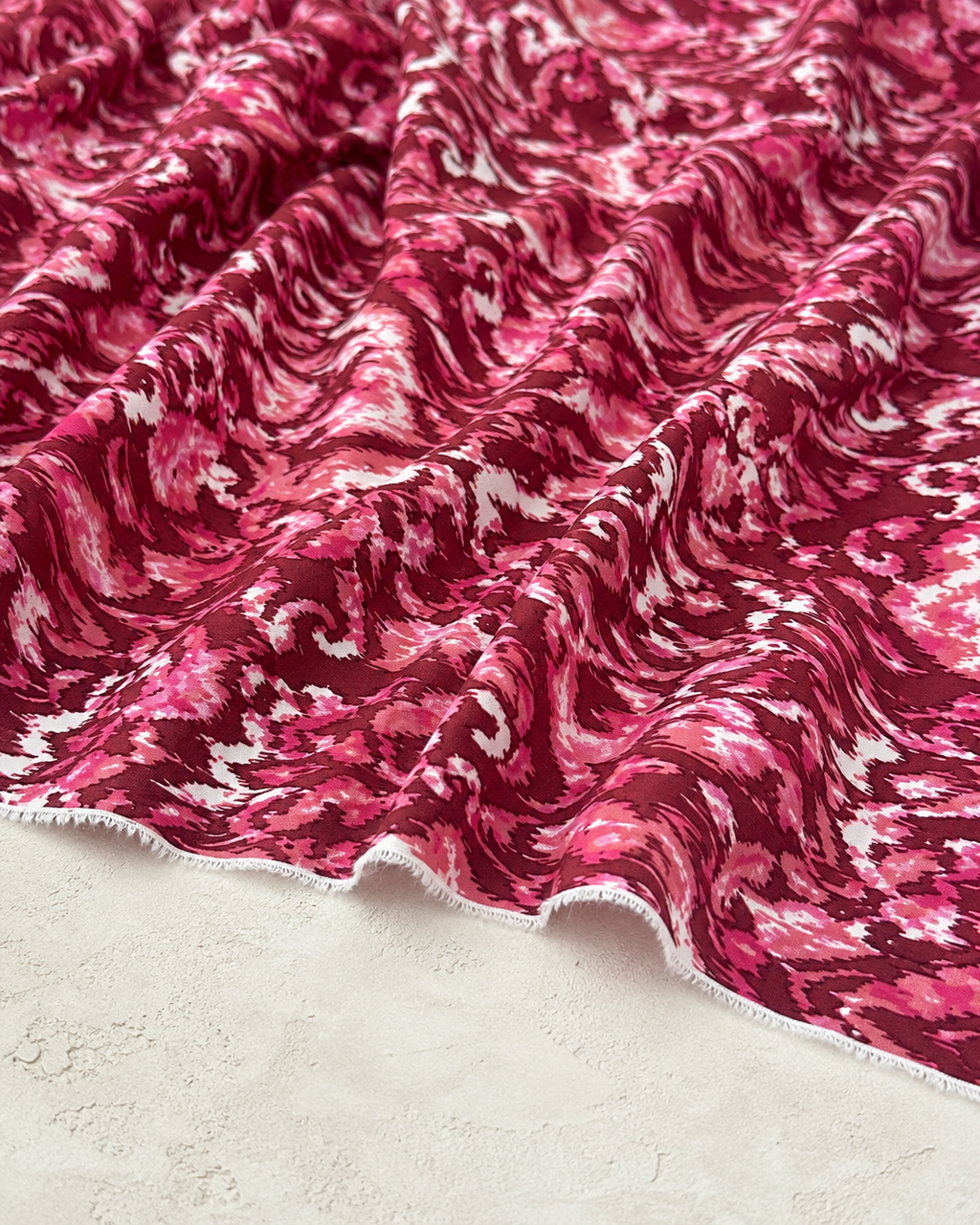 Dark Pink Abstract Patterned Viscose Fabric - 100% Cotton Content - Viscose Fabric - 59 Inches