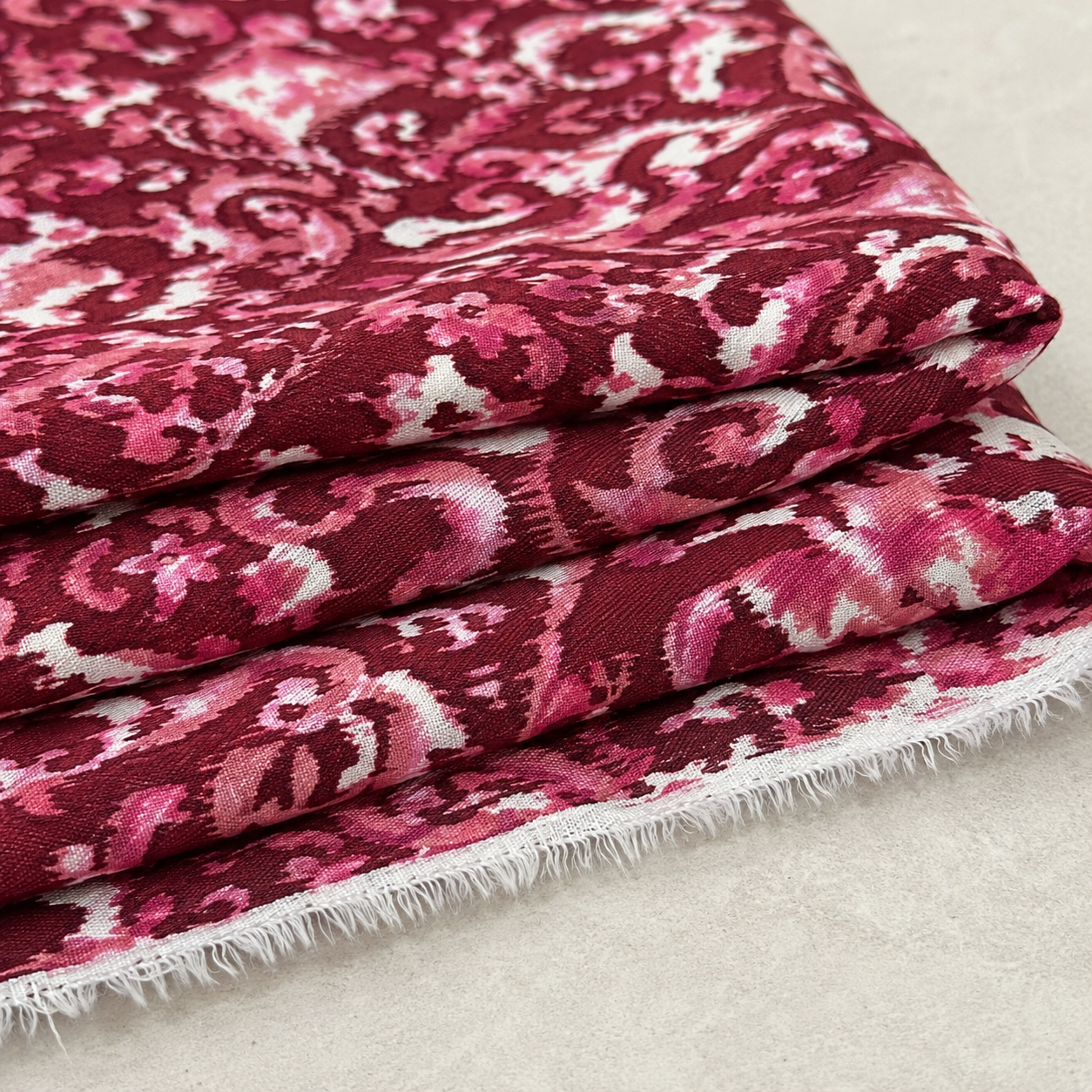 Dark Pink Abstract Patterned Viscose Fabric - 100% Cotton Content - Viscose Fabric - 59 Inches
