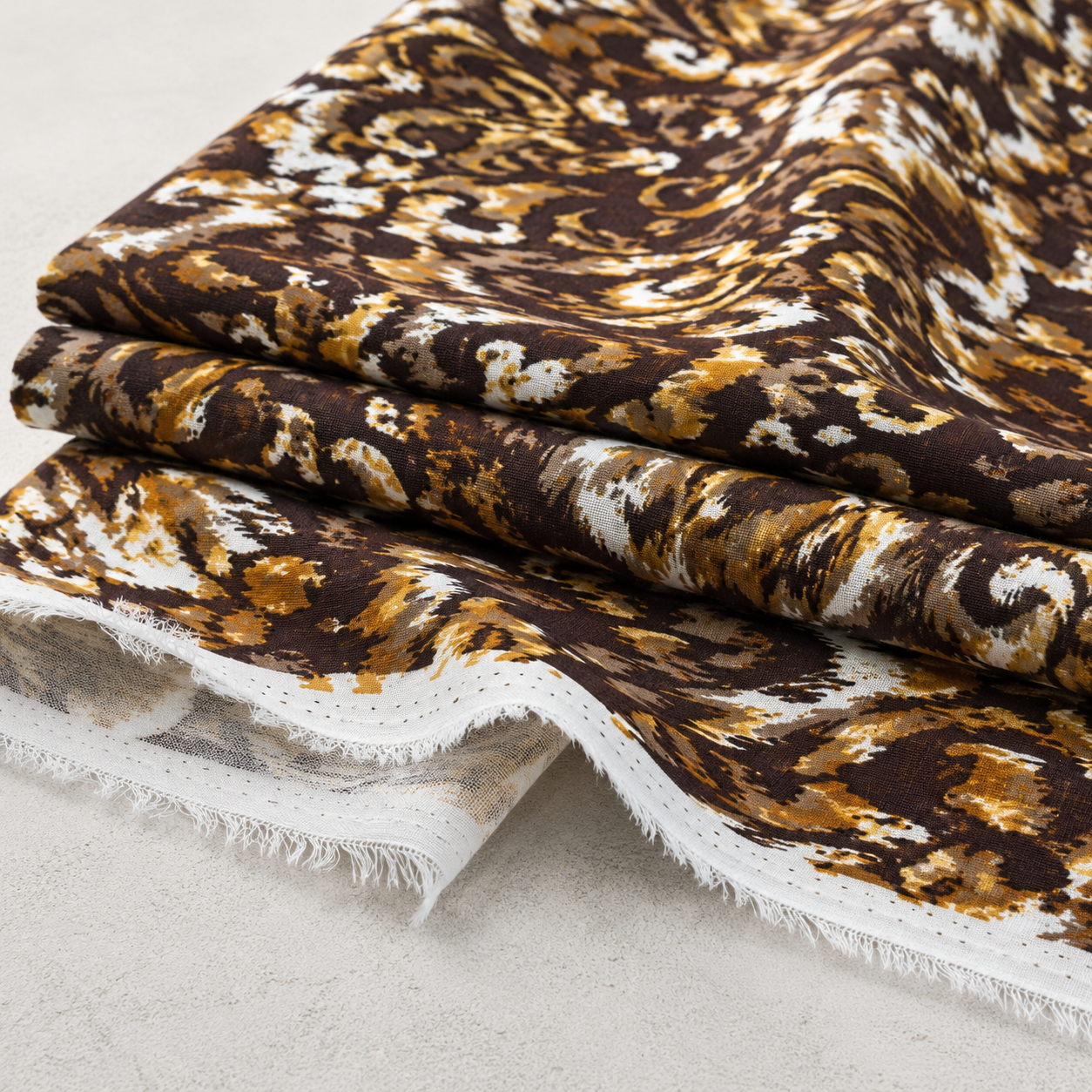 Brown-Mustard Abstract Patterned Viscose Fabric - 100% Cotton Content - Viscose Fabric - 59 Inches