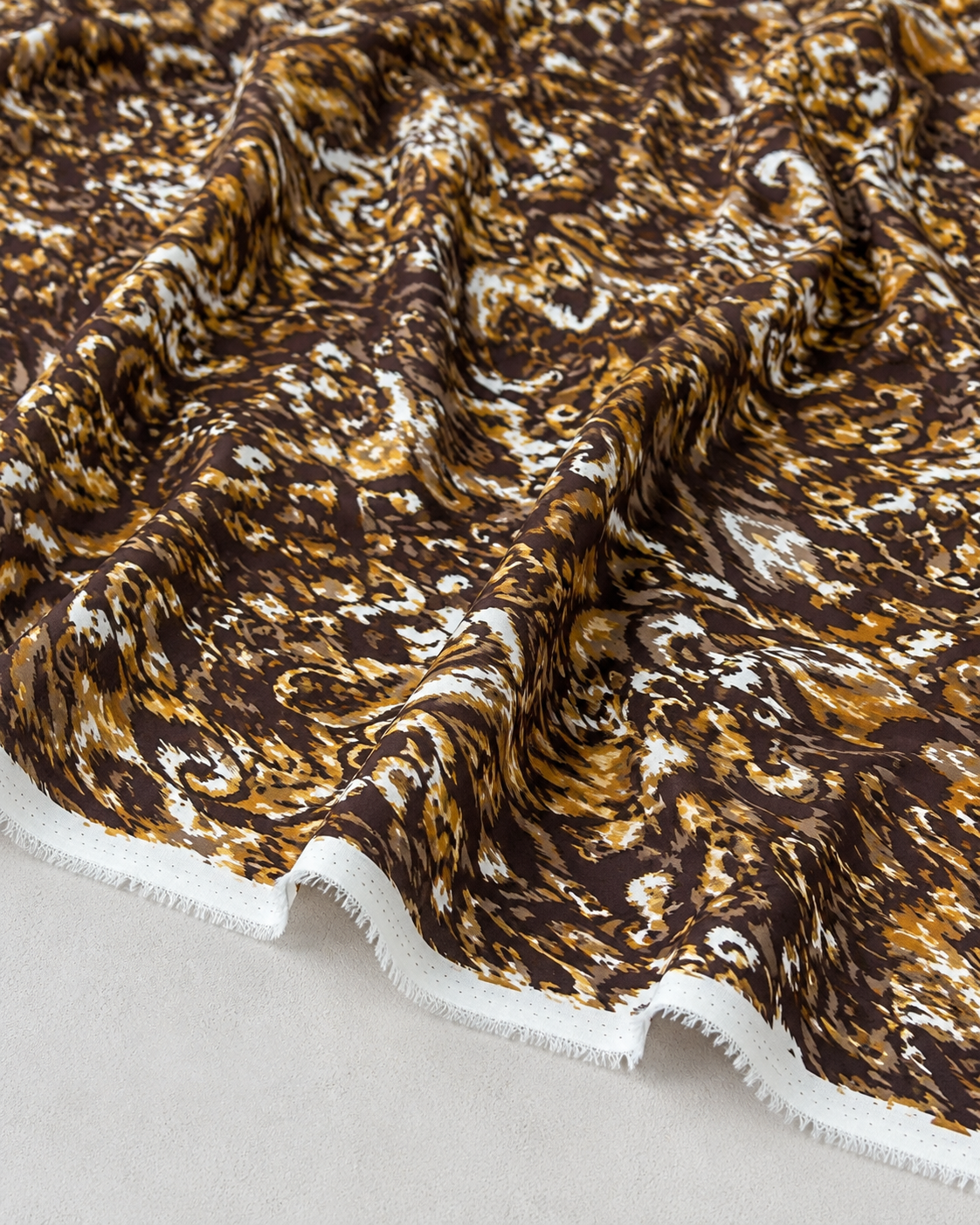 Brown-Mustard Abstract Patterned Viscose Fabric - 100% Cotton Content - Viscose Fabric - 59 Inches