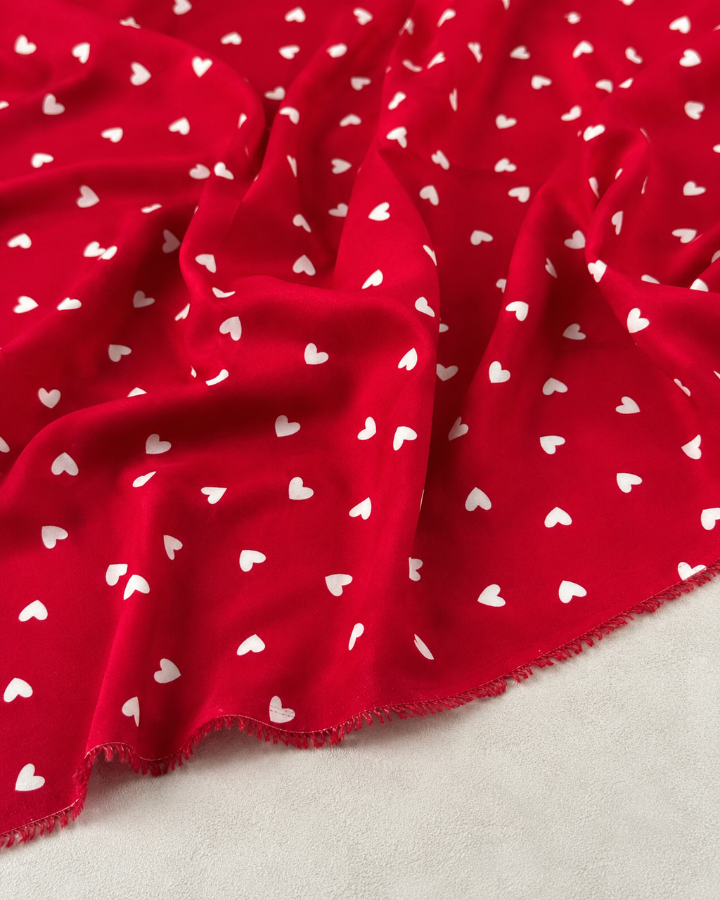 Red Background with White Heart Pattern - 100% Cotton Content - Viscose Fabric - 59 Inches