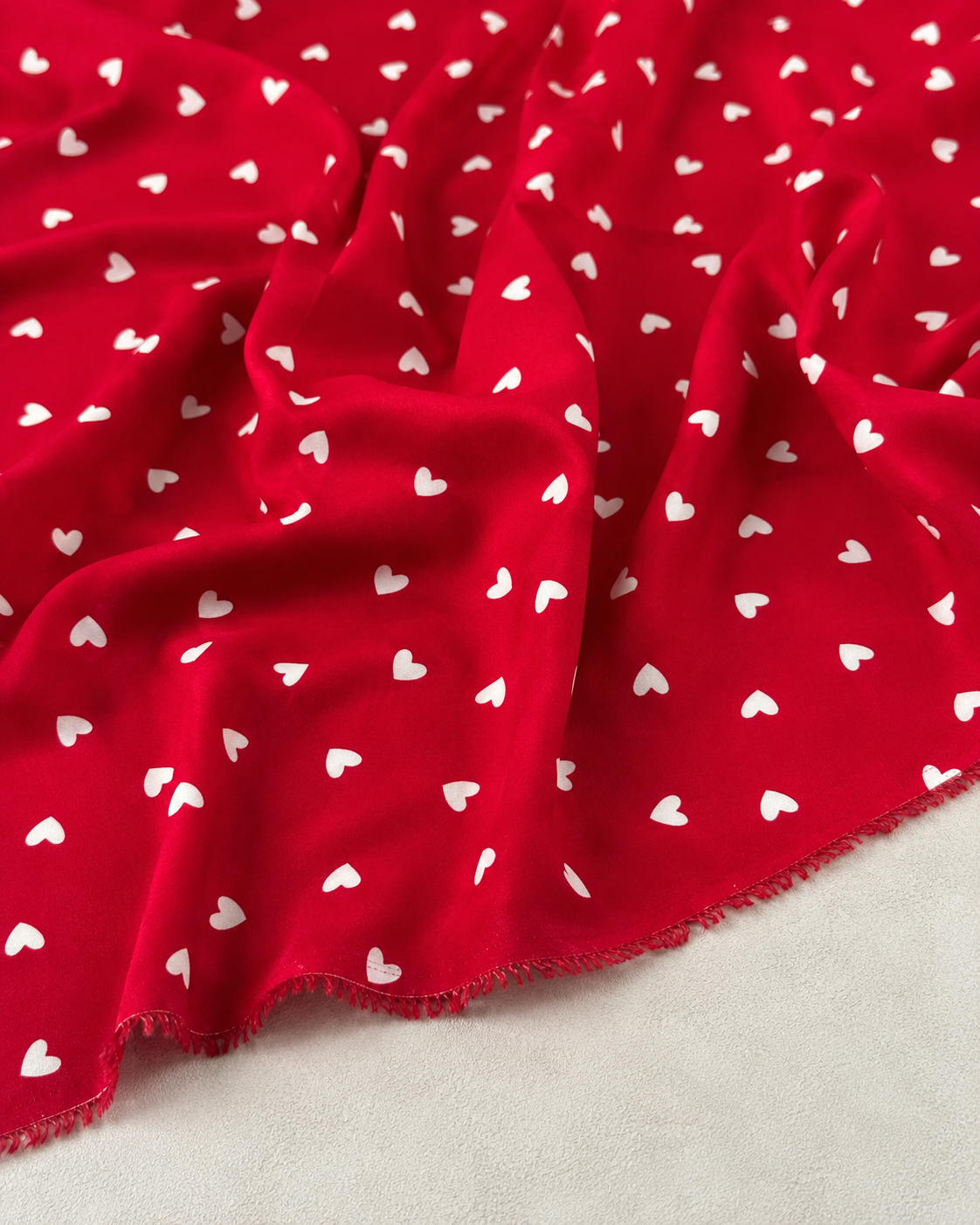 Red Background with White Heart Pattern - 100% Cotton Content - Viscose Fabric - 59 Inches