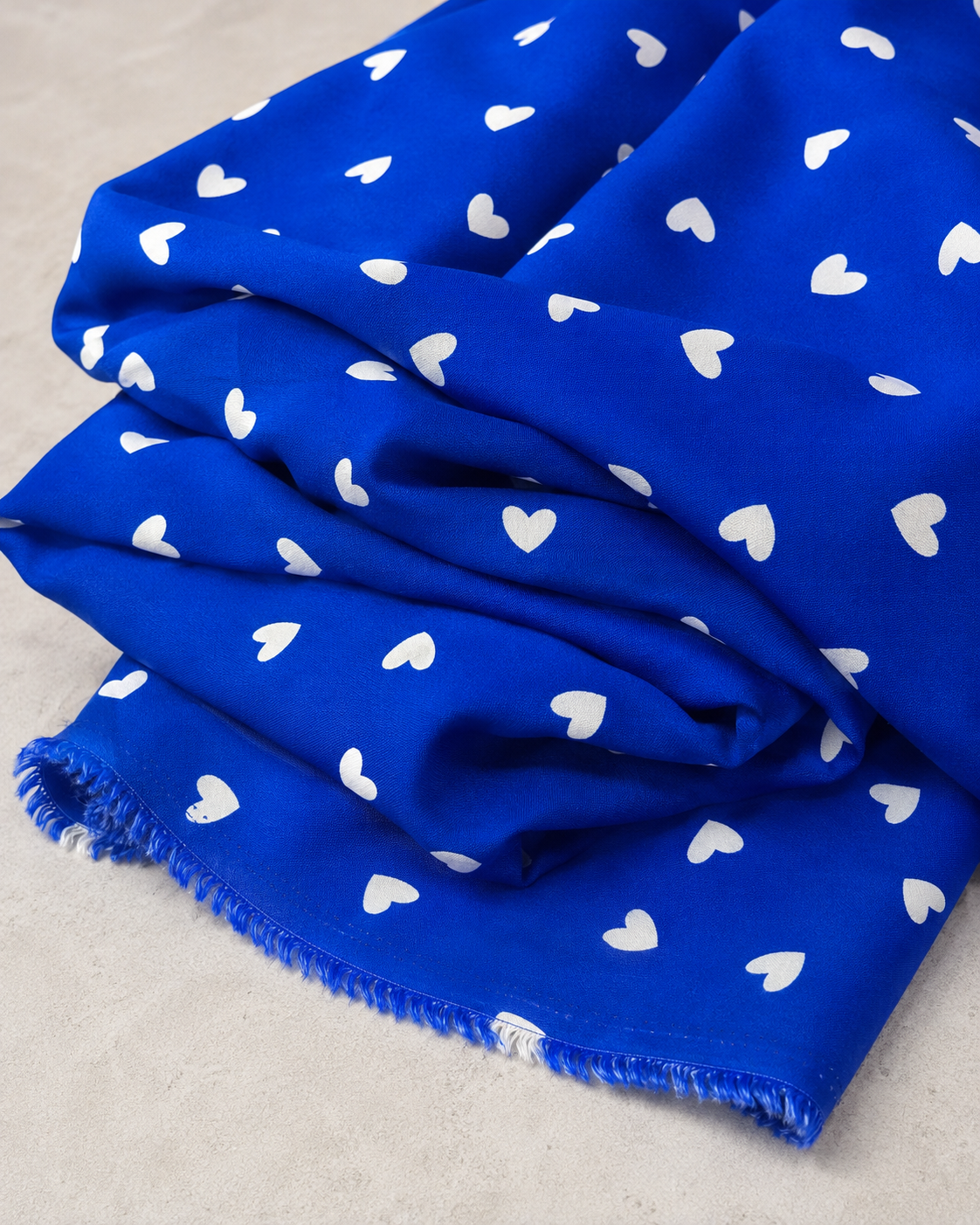 Royal Blue Background with White Heart Pattern - 100% Cotton Content - Viscose Fabric - 59 Inches