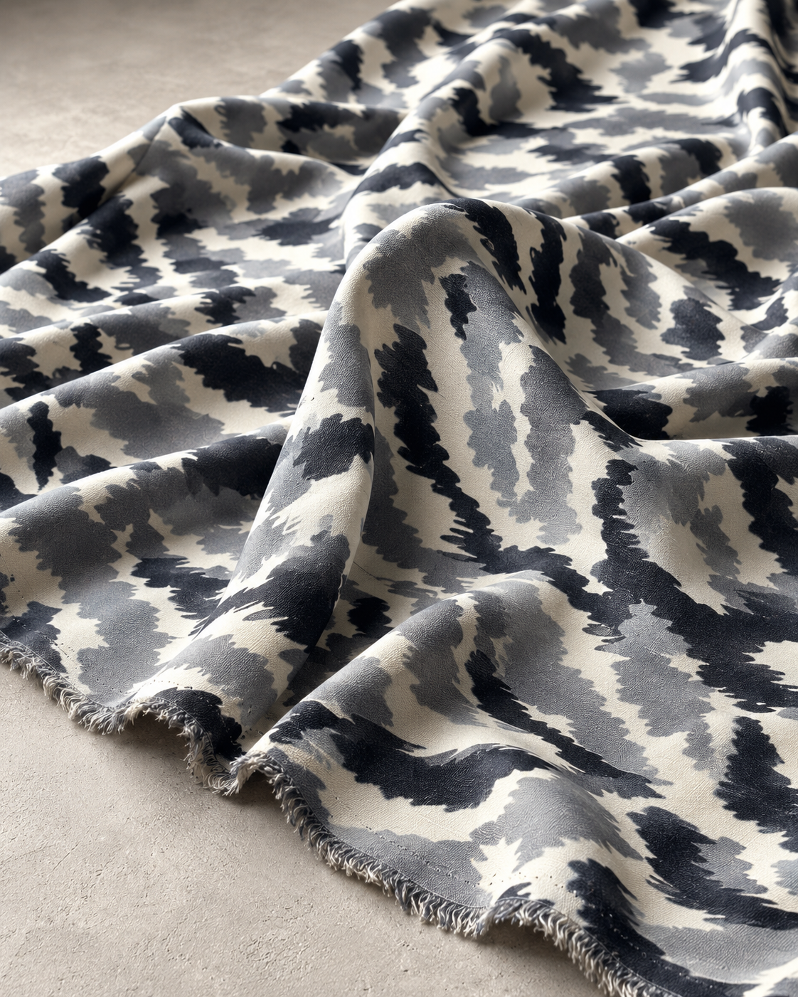 Gray-Black Cloud-Effect Viscose Fabric - 100% Cotton Content - Viscose Fabric - 59 Inches