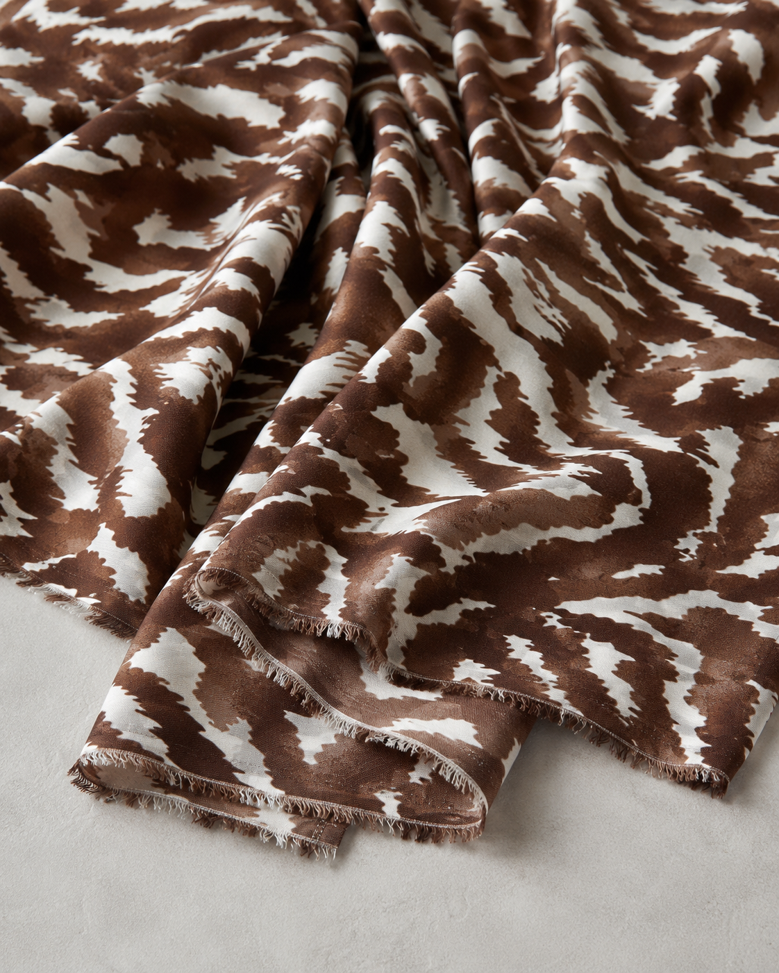 Coffee-Ecru Cloud-Effect Viscose Fabric - 100% Cotton Content - Viscose Fabric - 59 Inches
