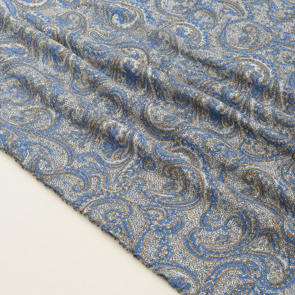 Blue Shawl-Pattern Viscose Fabric - 100% Cotton Content - Viscose Fabric - 59 Inches