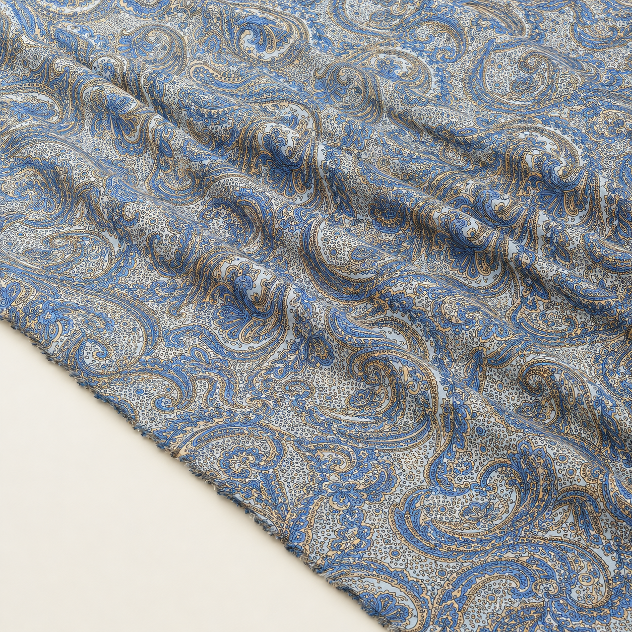 Blue Shawl-Pattern Viscose Fabric - 100% Cotton Content - Viscose Fabric - 59 Inches