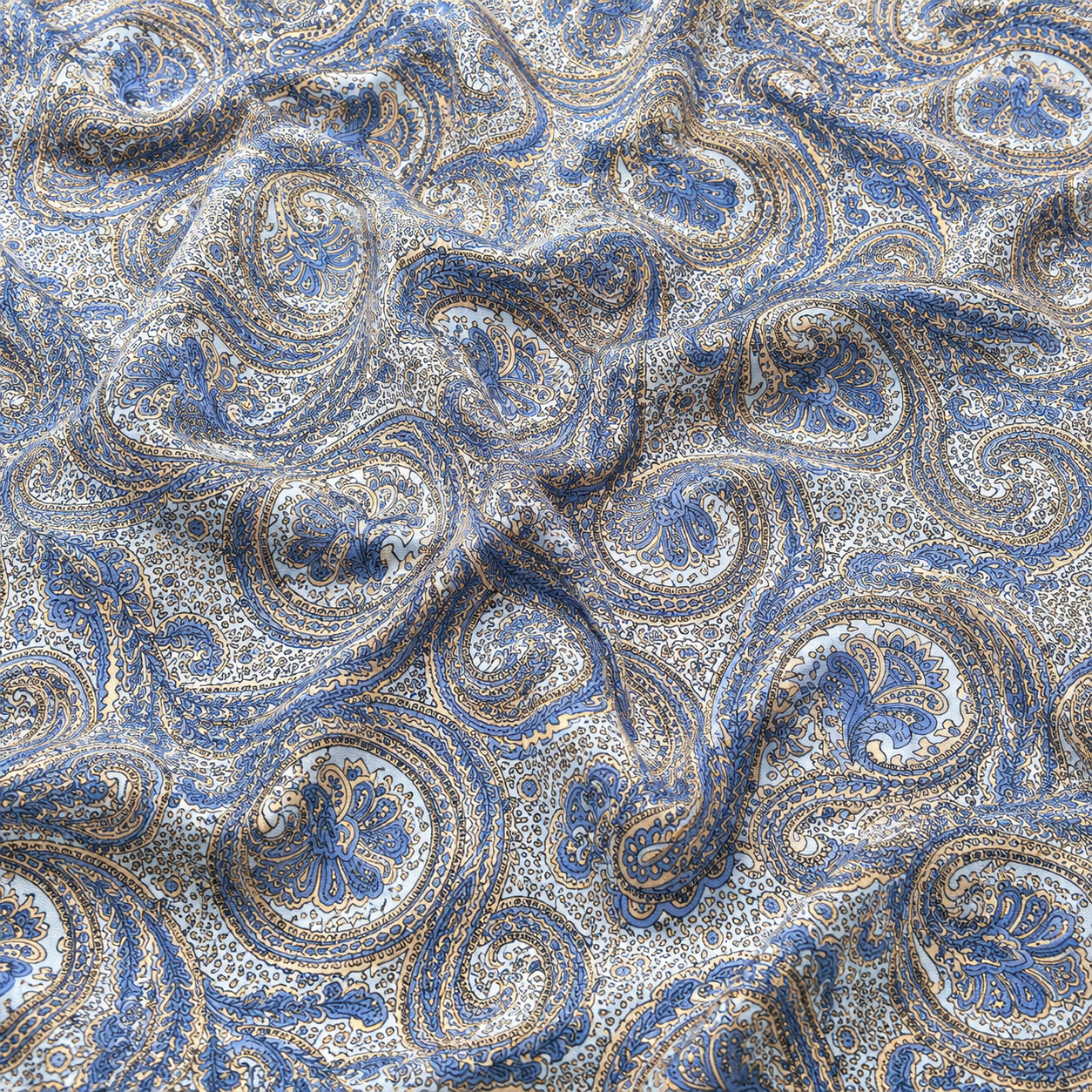 Blue Shawl-Pattern Viscose Fabric - 100% Cotton Content - Viscose Fabric - 59 Inches