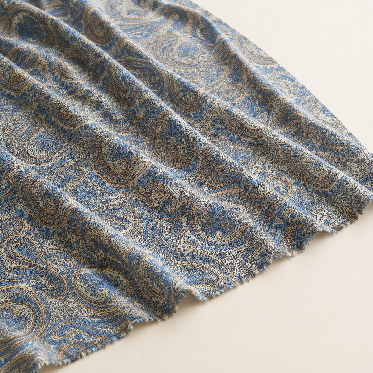 Blue Shawl-Pattern Viscose Fabric - 100% Cotton Content - Viscose Fabric - 59 Inches