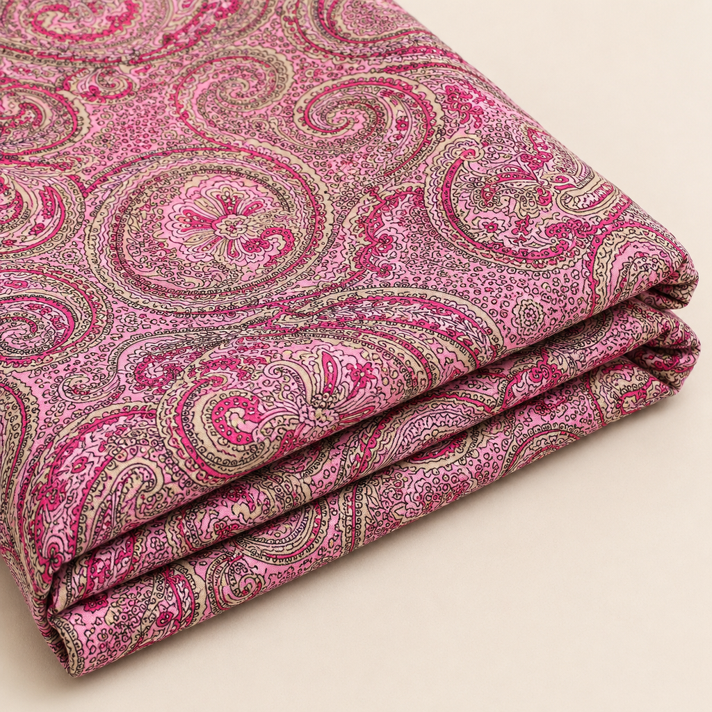 Pink Patterned Shawl Viscose Fabric - 100% Cotton Content - Viscose Fabric - 59 Inches