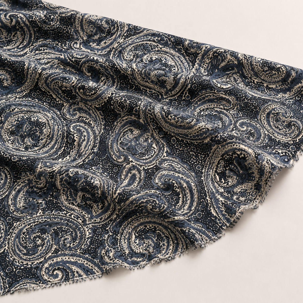 Navy Blue Shawl-Patterned Viscose Fabric - 100% Cotton Content - Viscose Fabric - 59 Inches